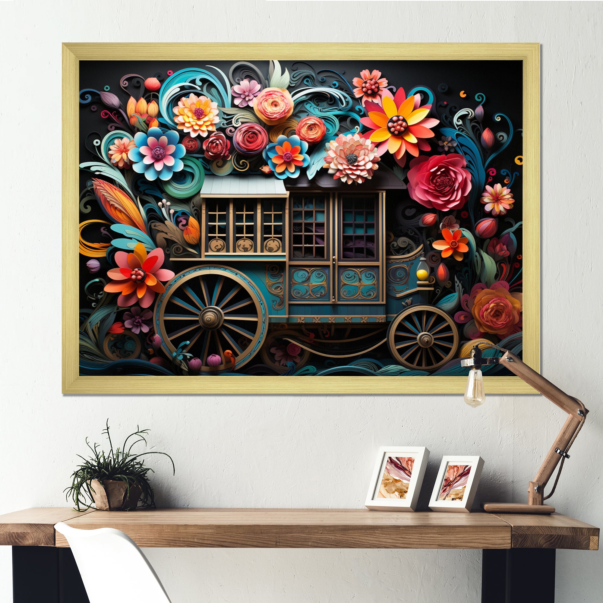 Teal Old Cart  Of Dream - Old American Cart Canvas Wall Art