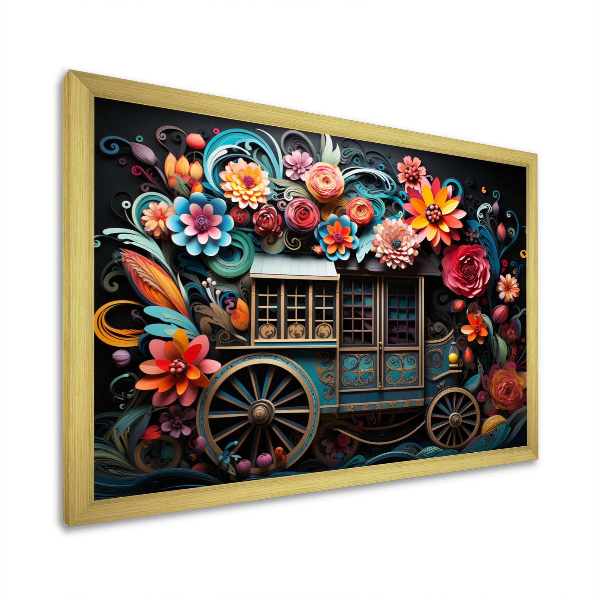 Teal Old Cart  Of Dream - Old American Cart Canvas Wall Art