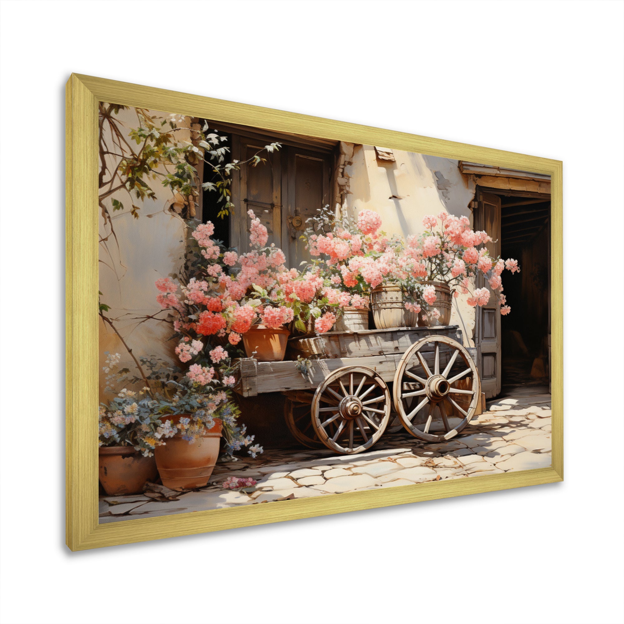 Pink Old Cart Wheels - Old American Cart Canvas Wall Art