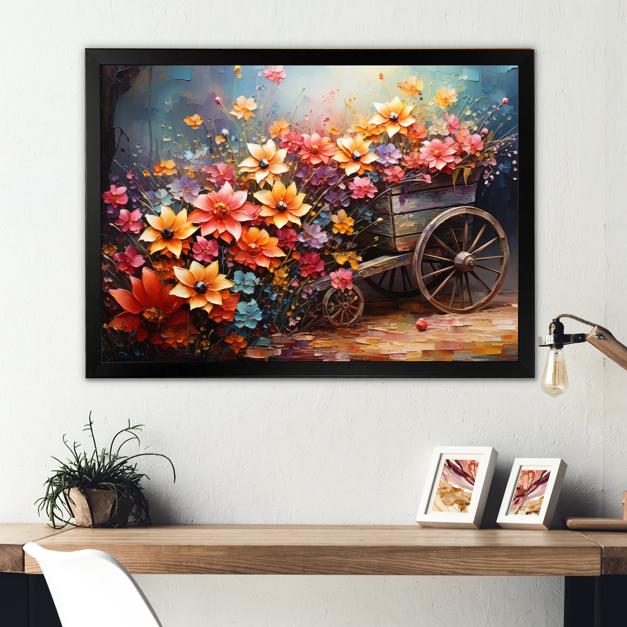 Colorful Old Cart  Of - Old American Cart Canvas Wall Art