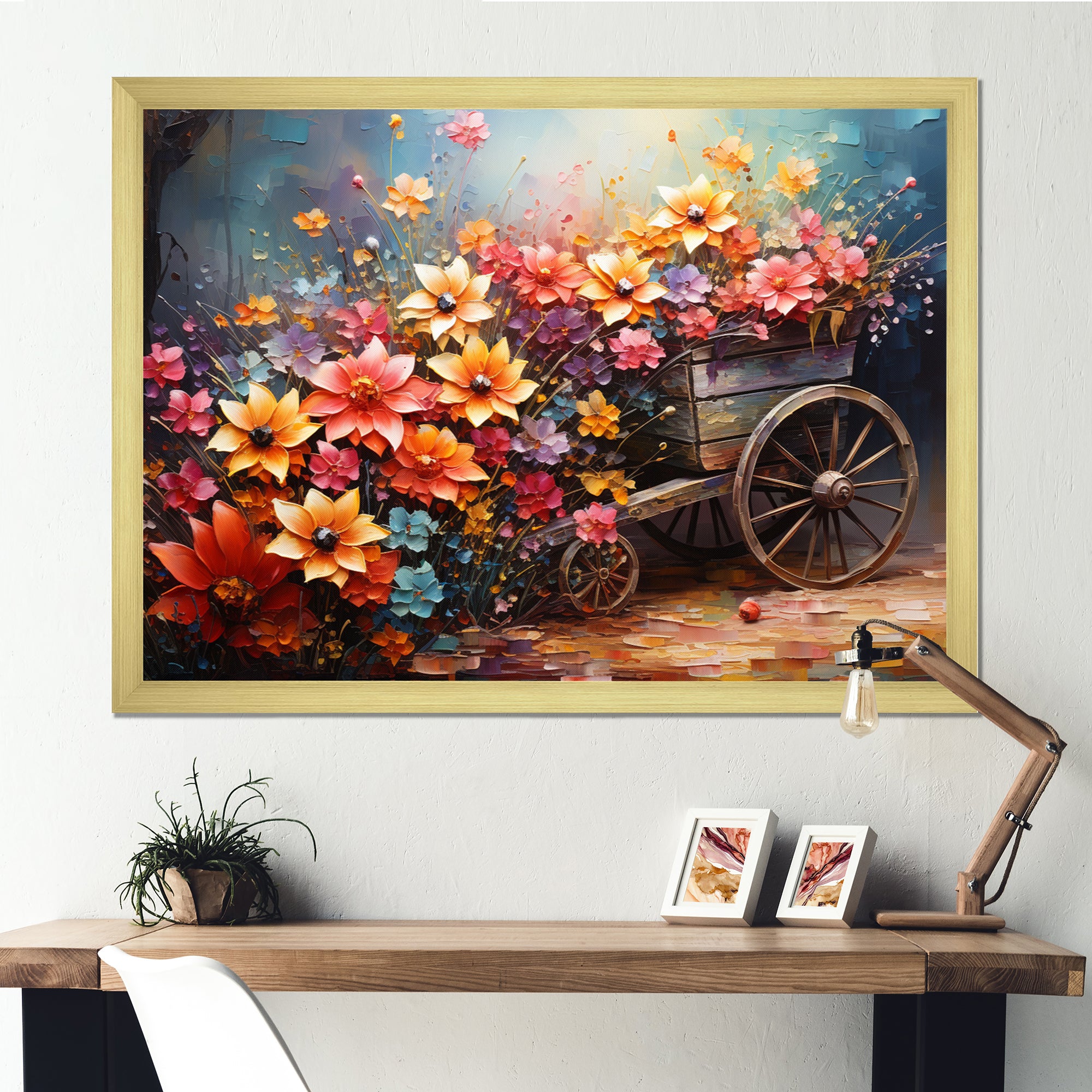 Colorful Old Cart  Of - Old American Cart Canvas Wall Art