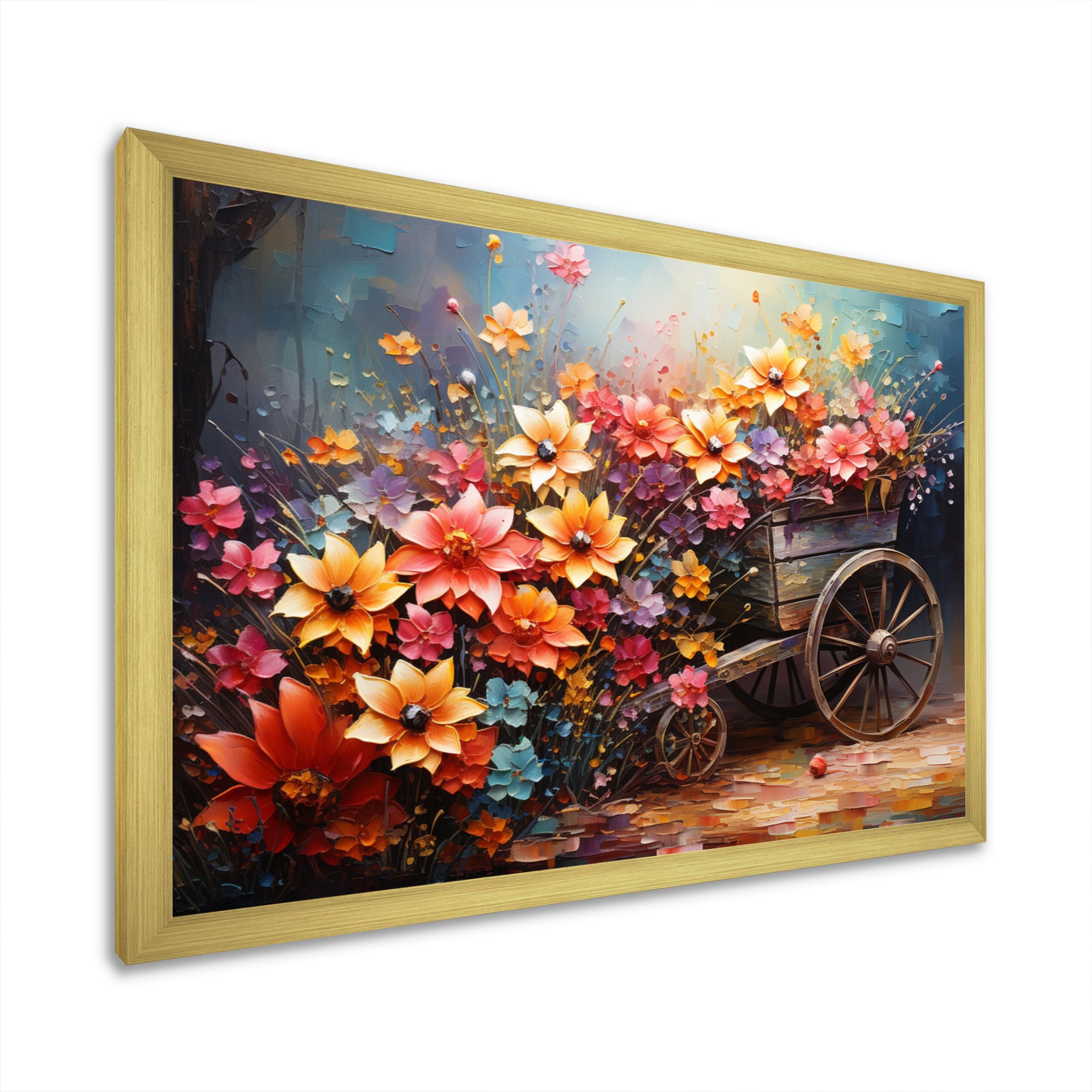 Colorful Old Cart  Of - Old American Cart Canvas Wall Art