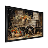 Grey Old Cart Of Flowers I - Old American Cart Canvas Wall Art