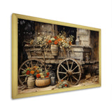 Grey Old Cart Of Flowers I - Old American Cart Canvas Wall Art