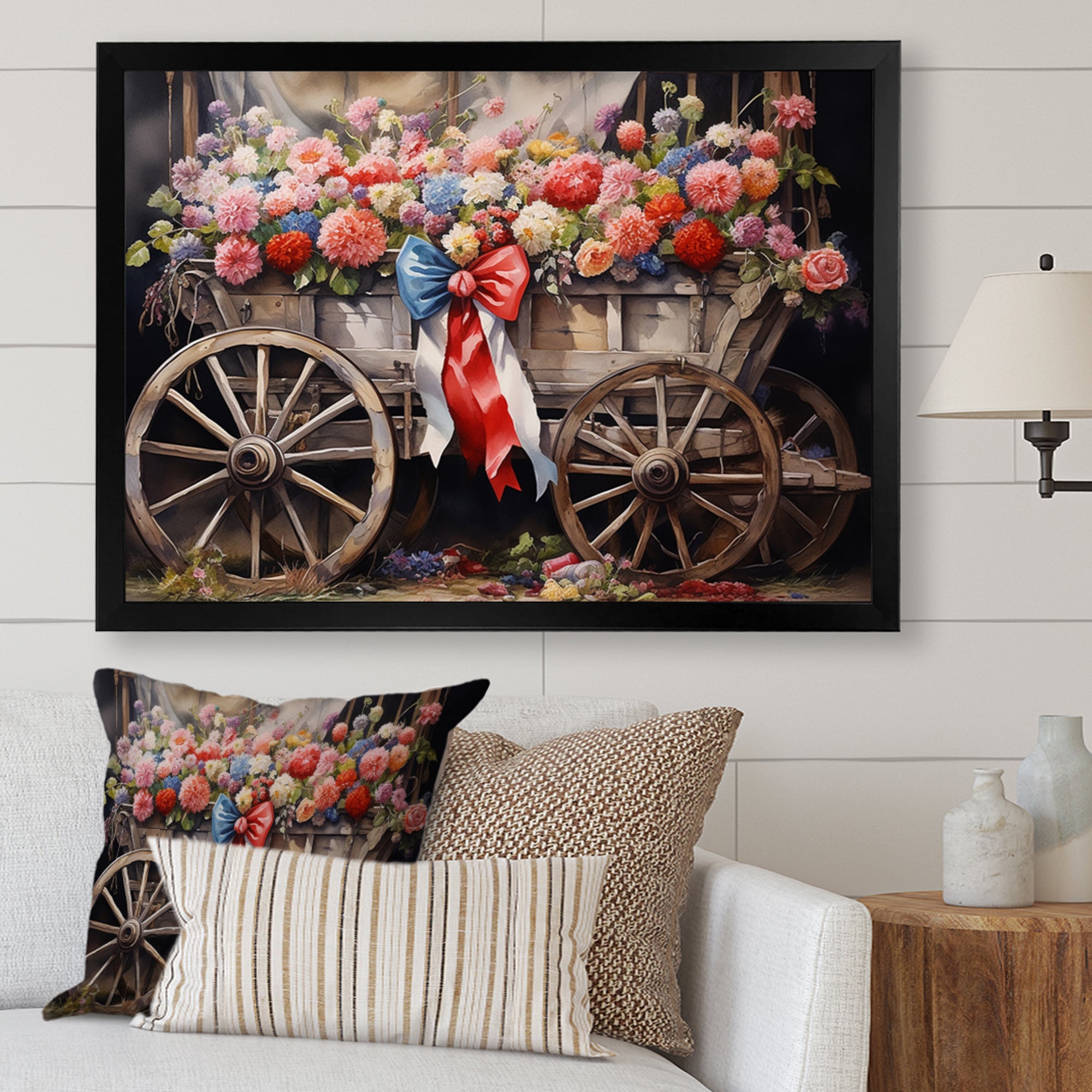 Coral Old Cart  Of - Old American Cart Canvas Wall Art
