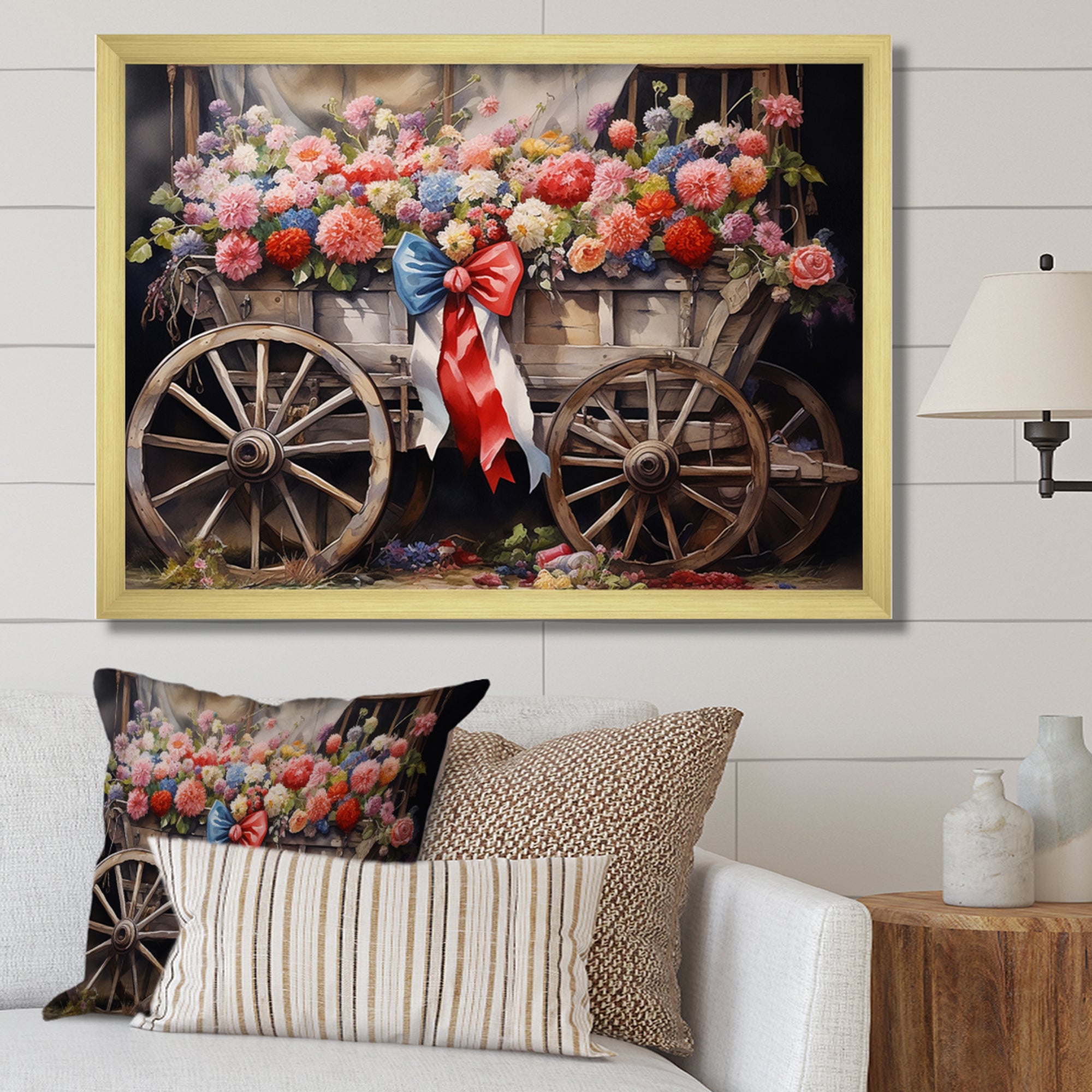 Coral Old Cart  Of - Old American Cart Canvas Wall Art