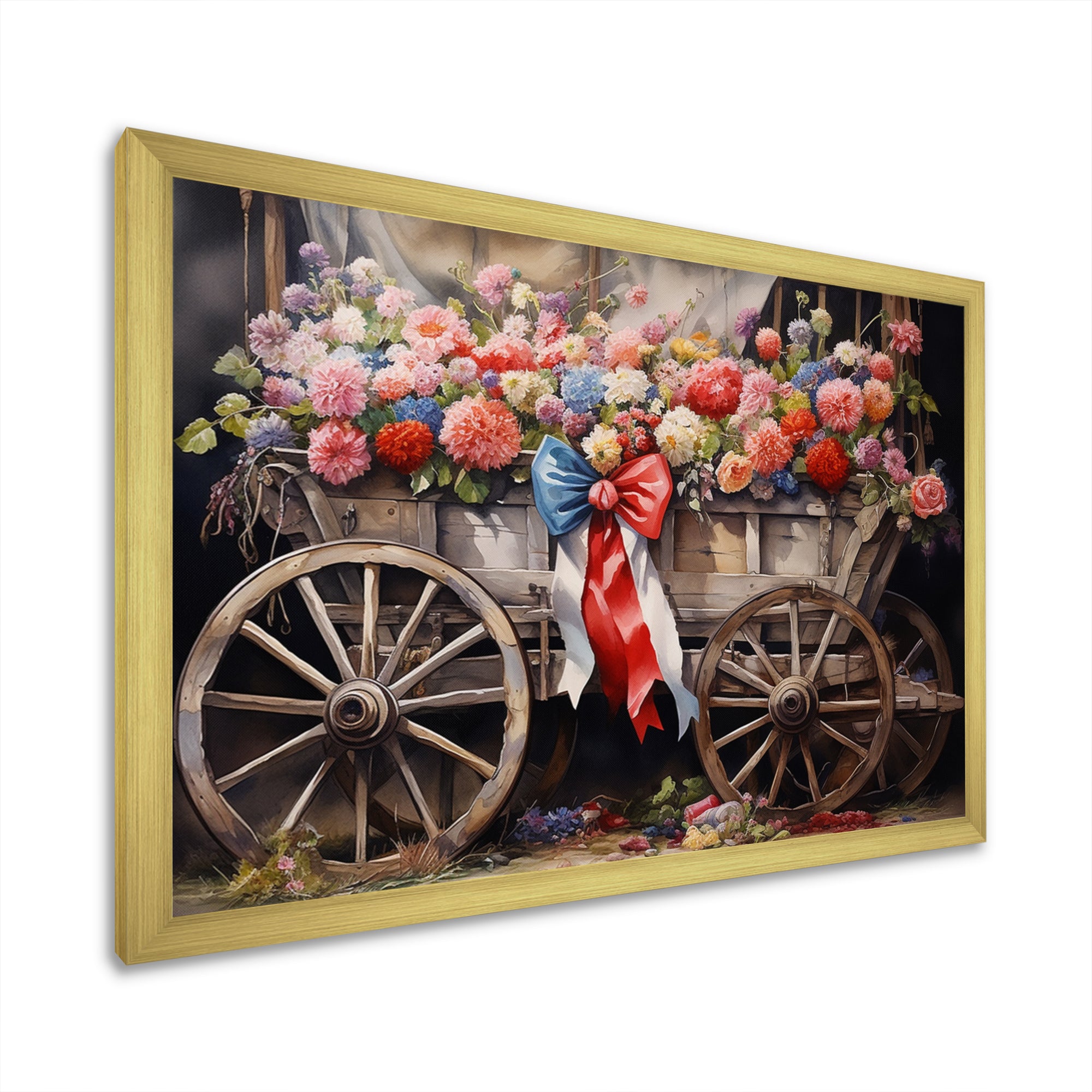 Coral Old Cart  Of - Old American Cart Canvas Wall Art
