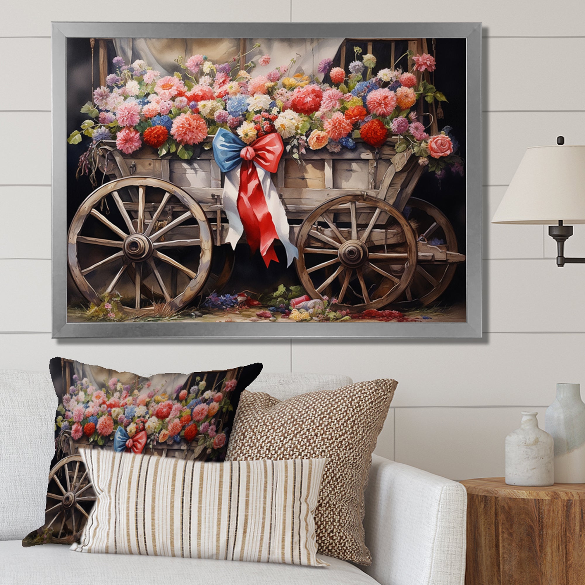 Coral Old Cart  Of - Old American Cart Canvas Wall Art