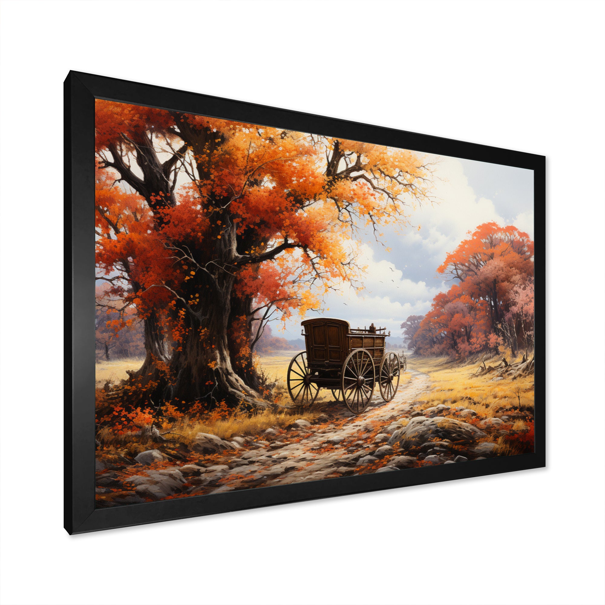 Orange Old Cart Seasons I - Old American Cart Canvas Wall Art