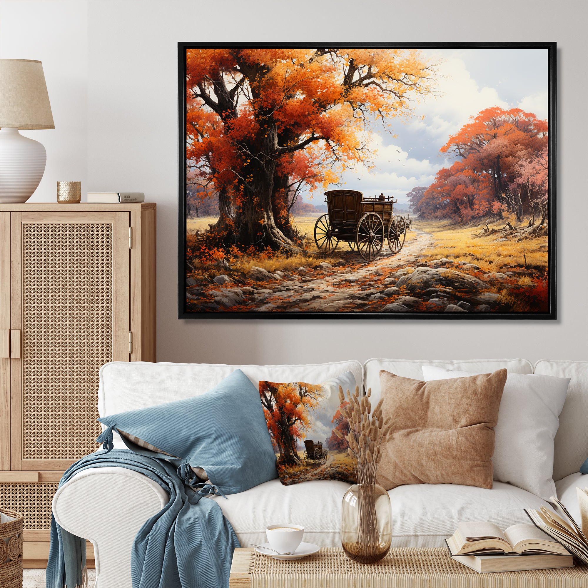 Orange Old Cart Seasons I - Old American Cart Canvas Wall Art