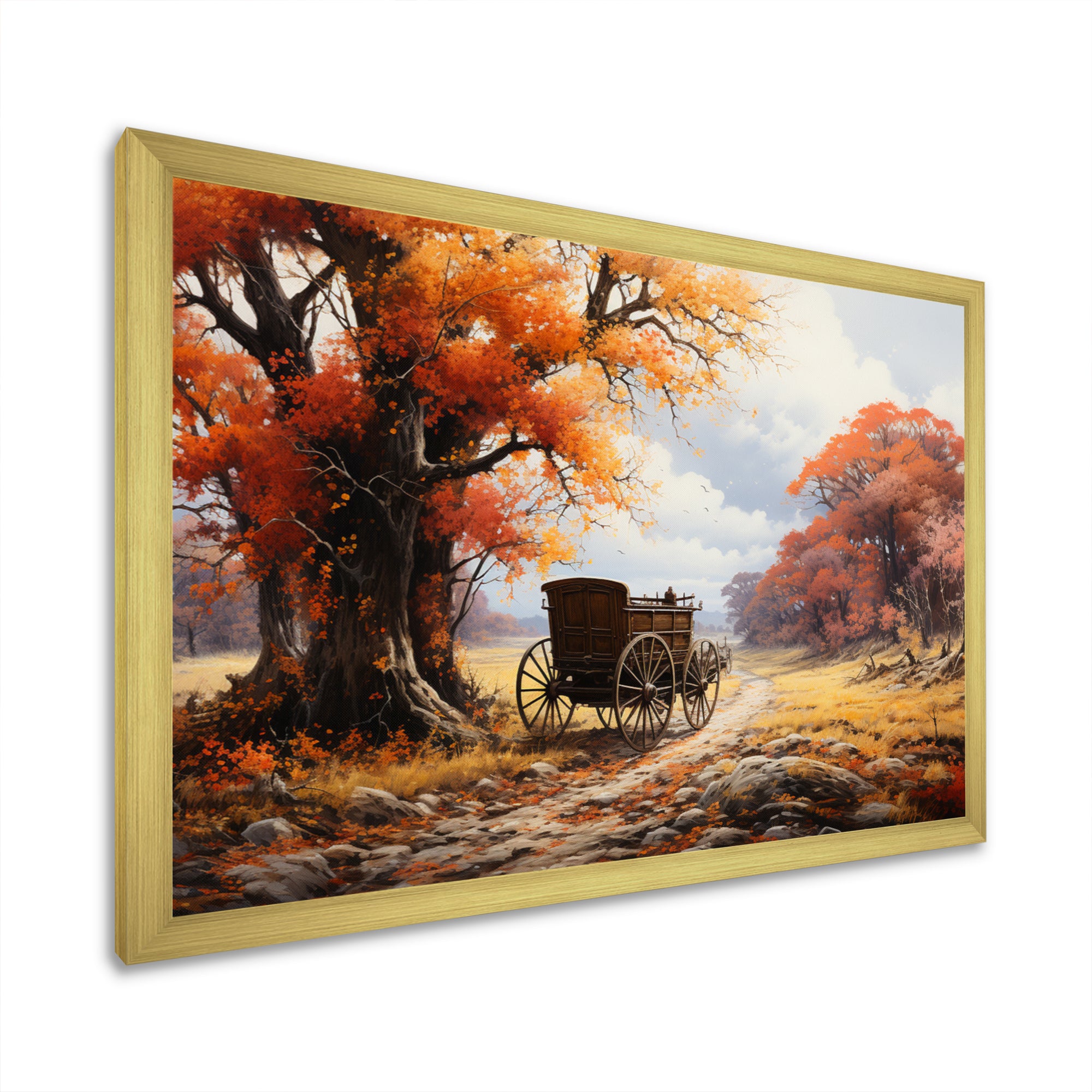 Orange Old Cart Seasons I - Old American Cart Canvas Wall Art