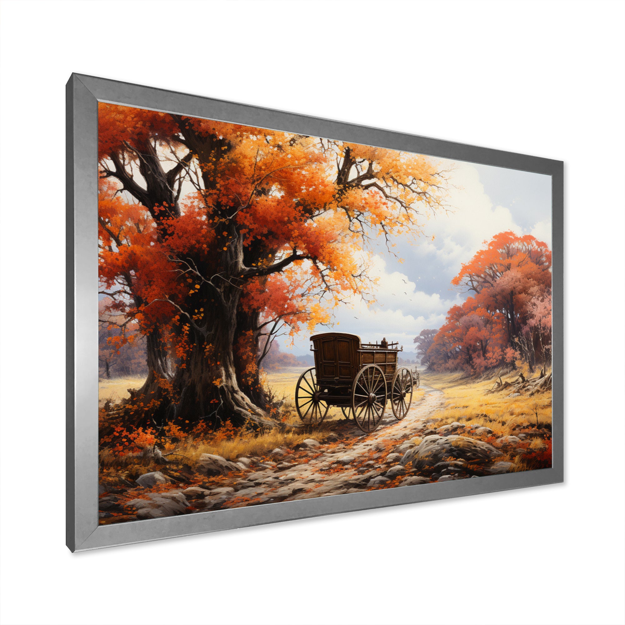 Orange Old Cart Seasons I - Old American Cart Canvas Wall Art