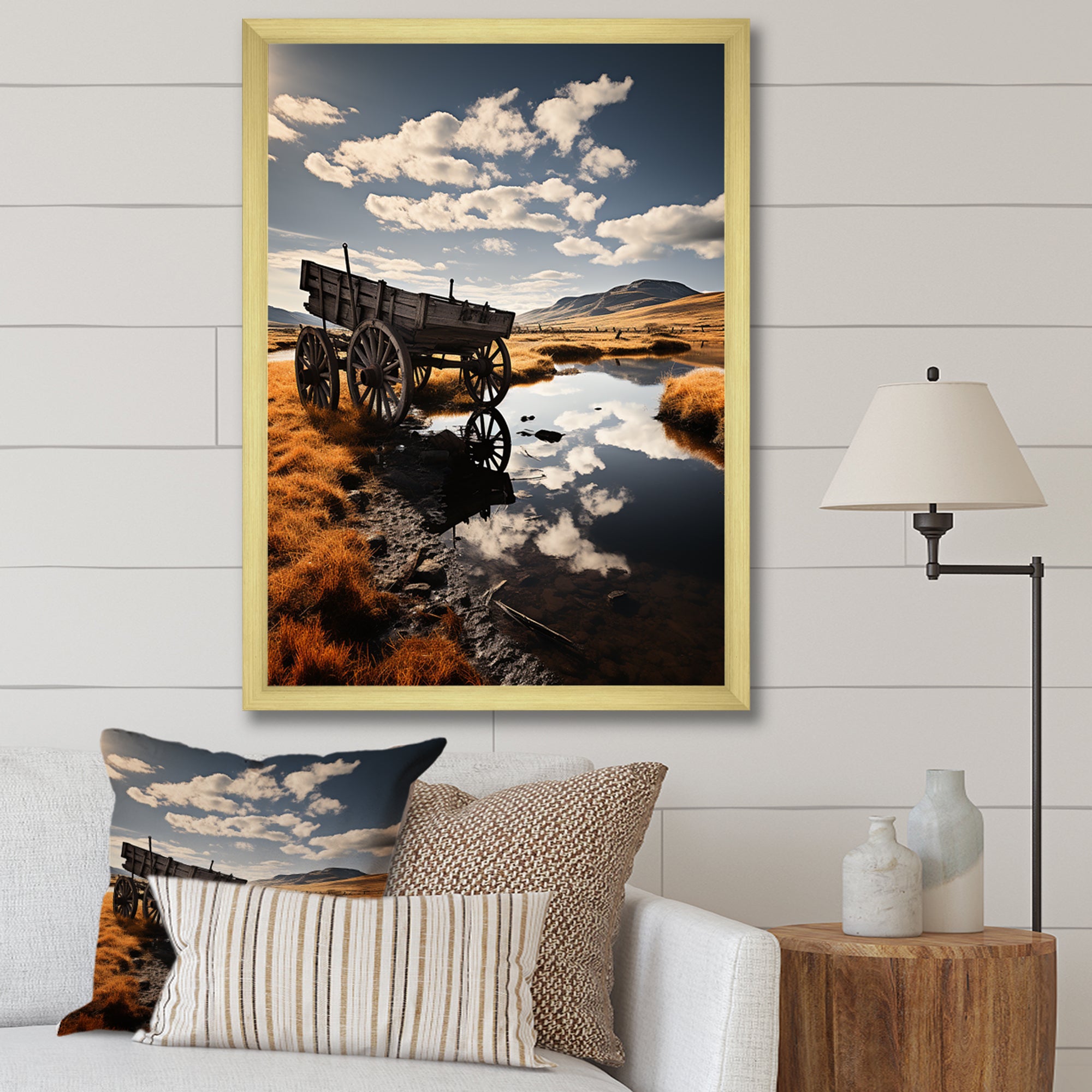 Yellow Old Cart Country Heritage - Old American Cart Canvas Wall Art