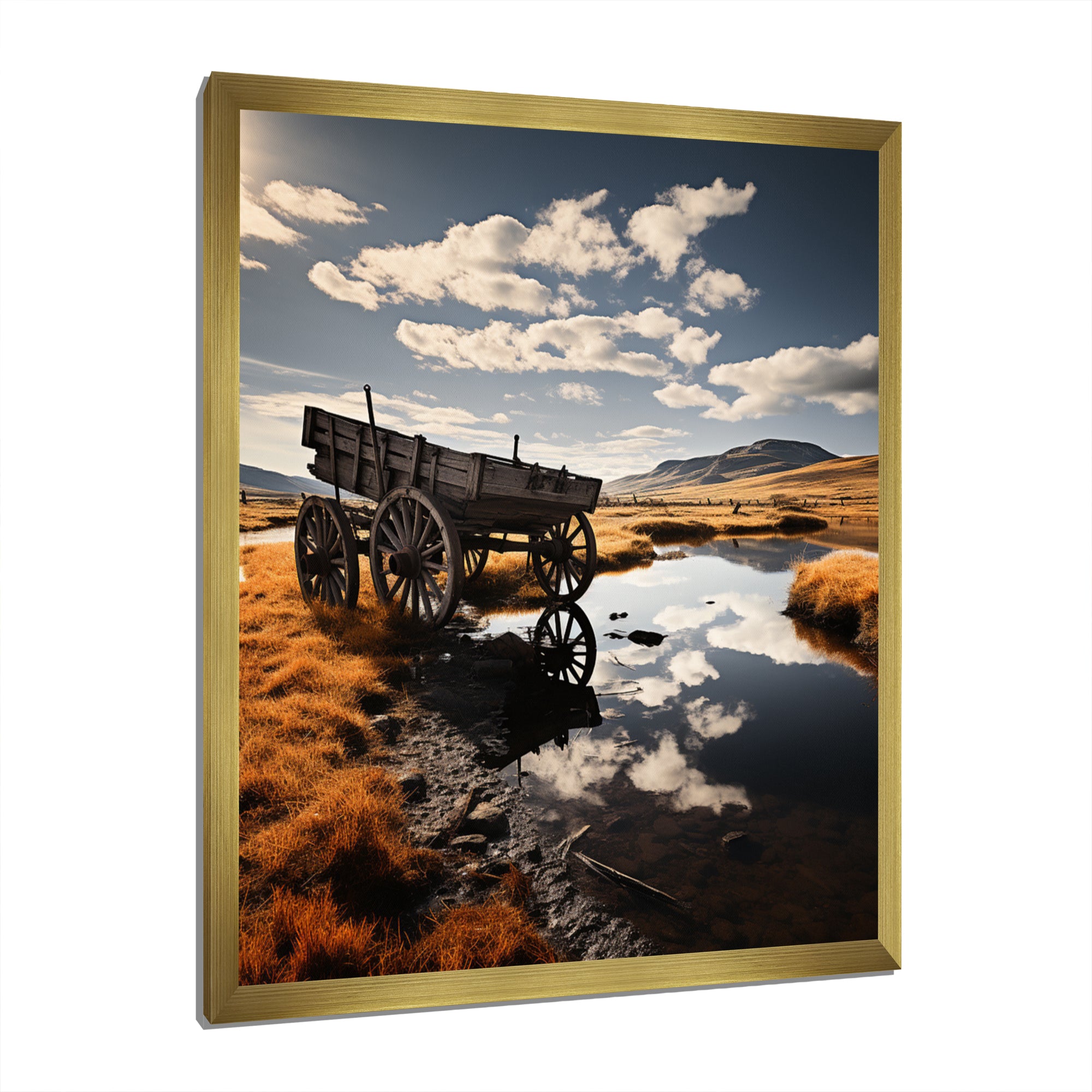 Yellow Old Cart Country Heritage - Old American Cart Canvas Wall Art