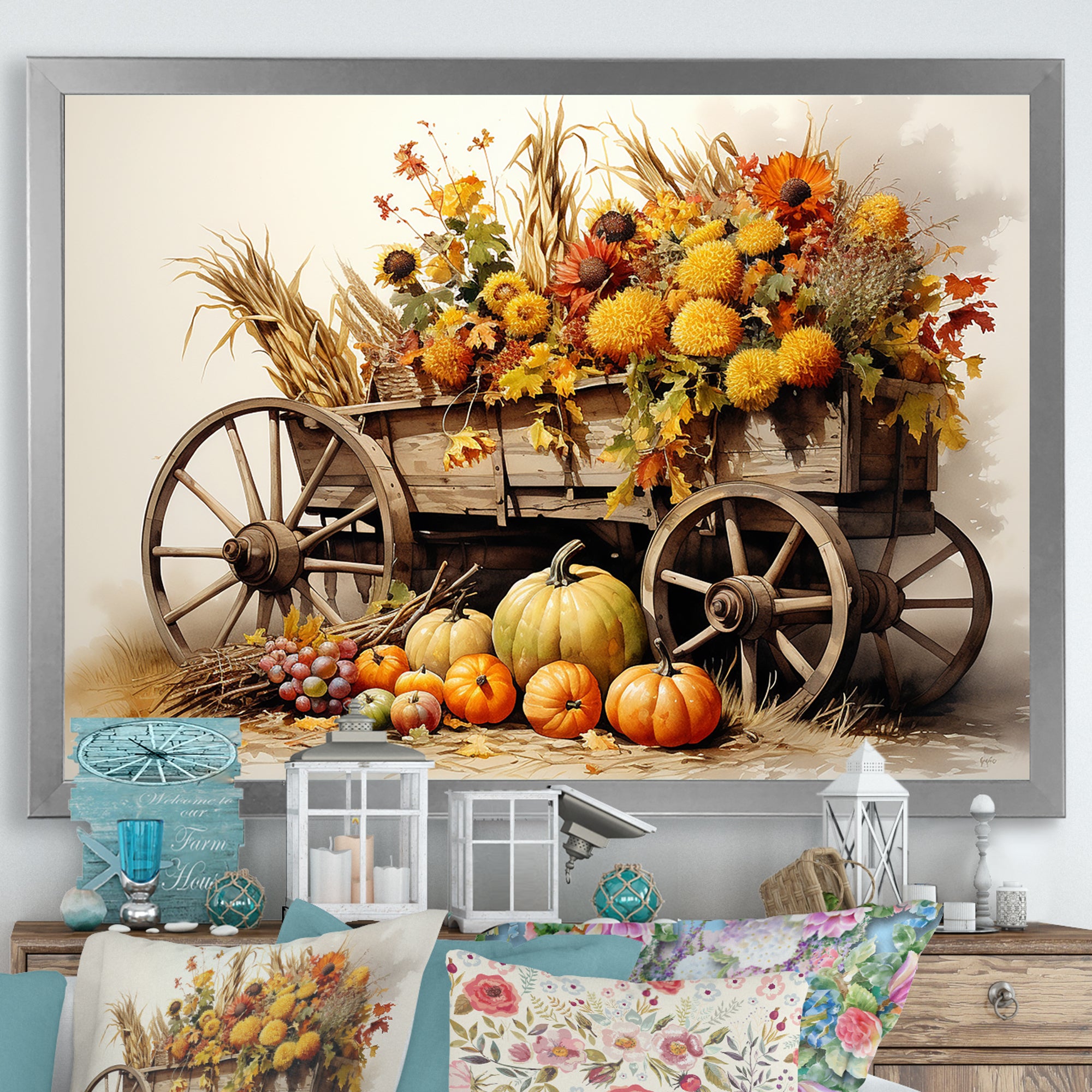 Yellow Old Cart Country Treasures - Old American Cart Canvas Wall Art