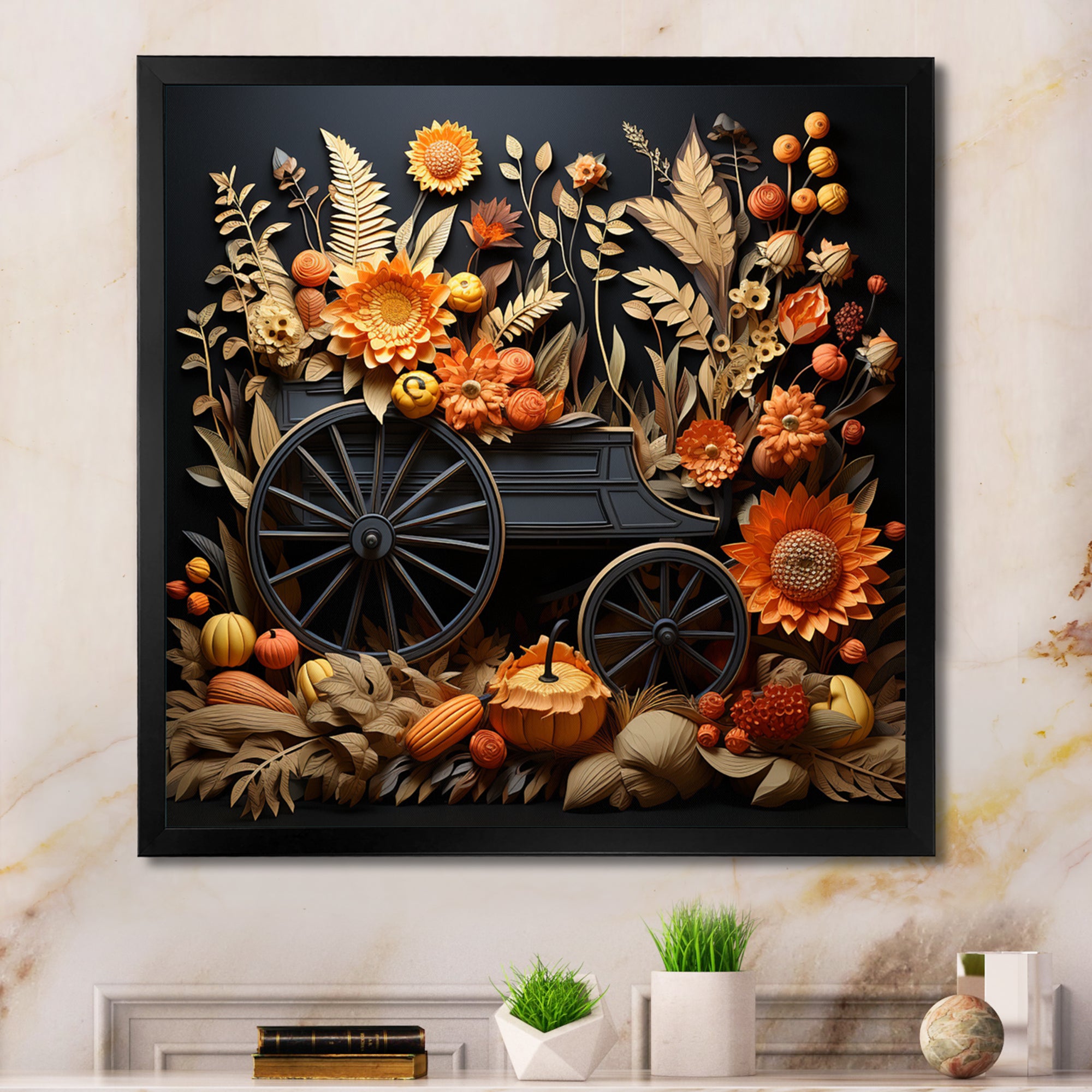 Orange Old Cart Country Treasures - Old American Cart Canvas Wall Art