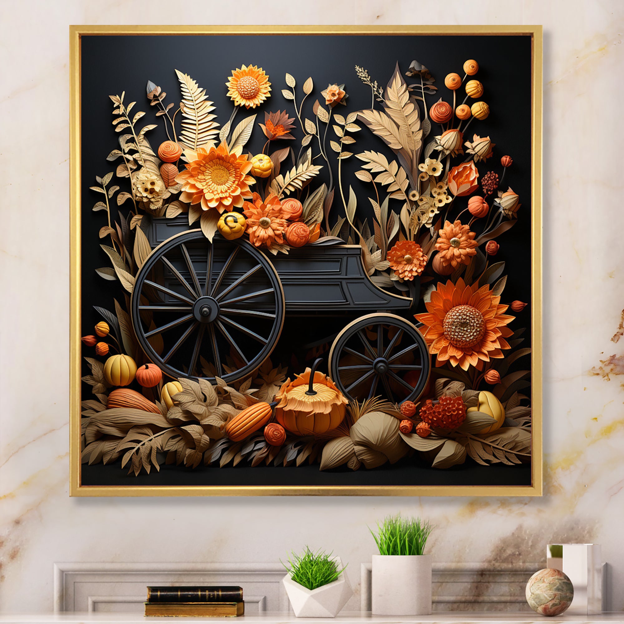 Orange Old Cart Country Treasures - Old American Cart Canvas Wall Art