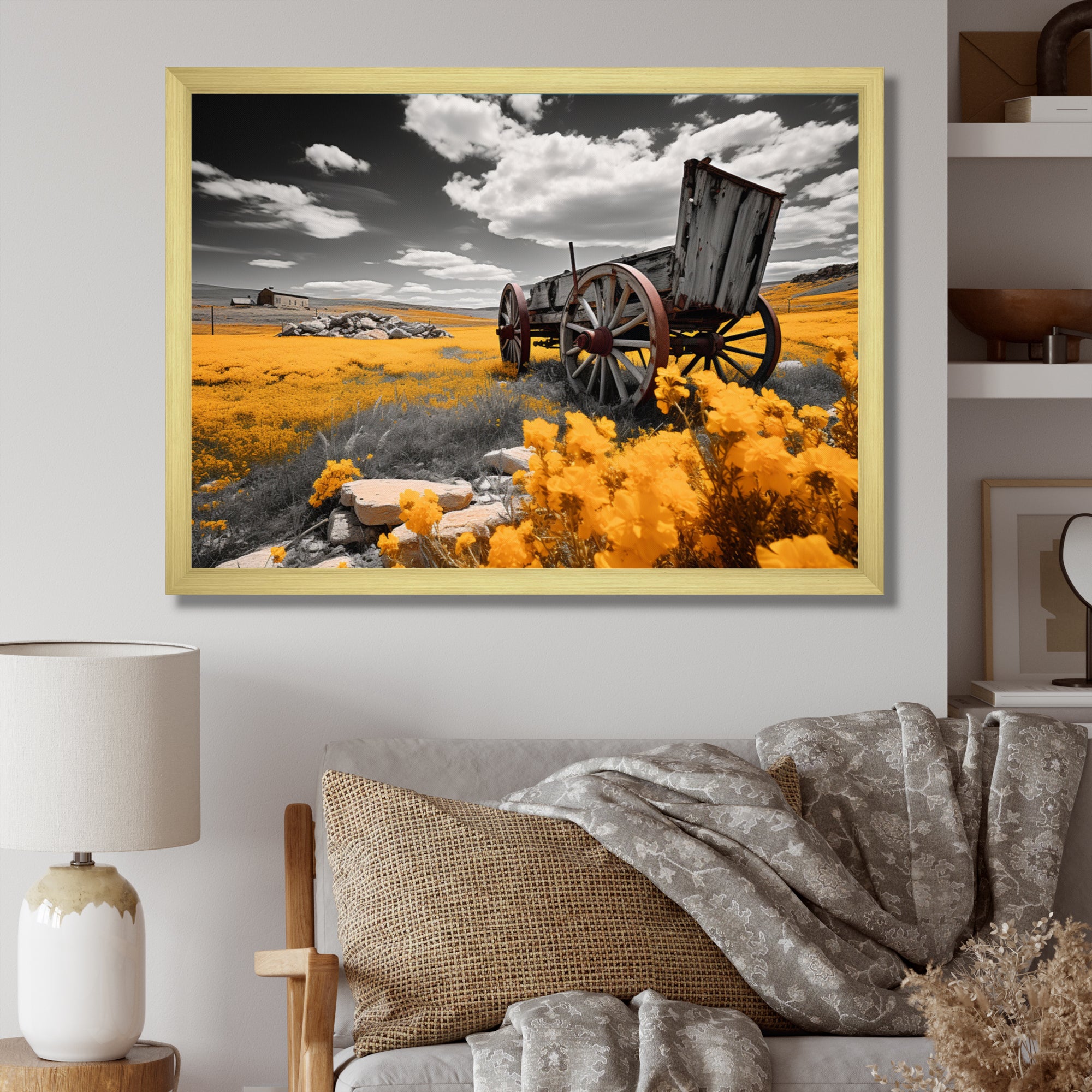 Yellow Old Cart Roadside Relic I - Old American Cart Canvas Wall Art