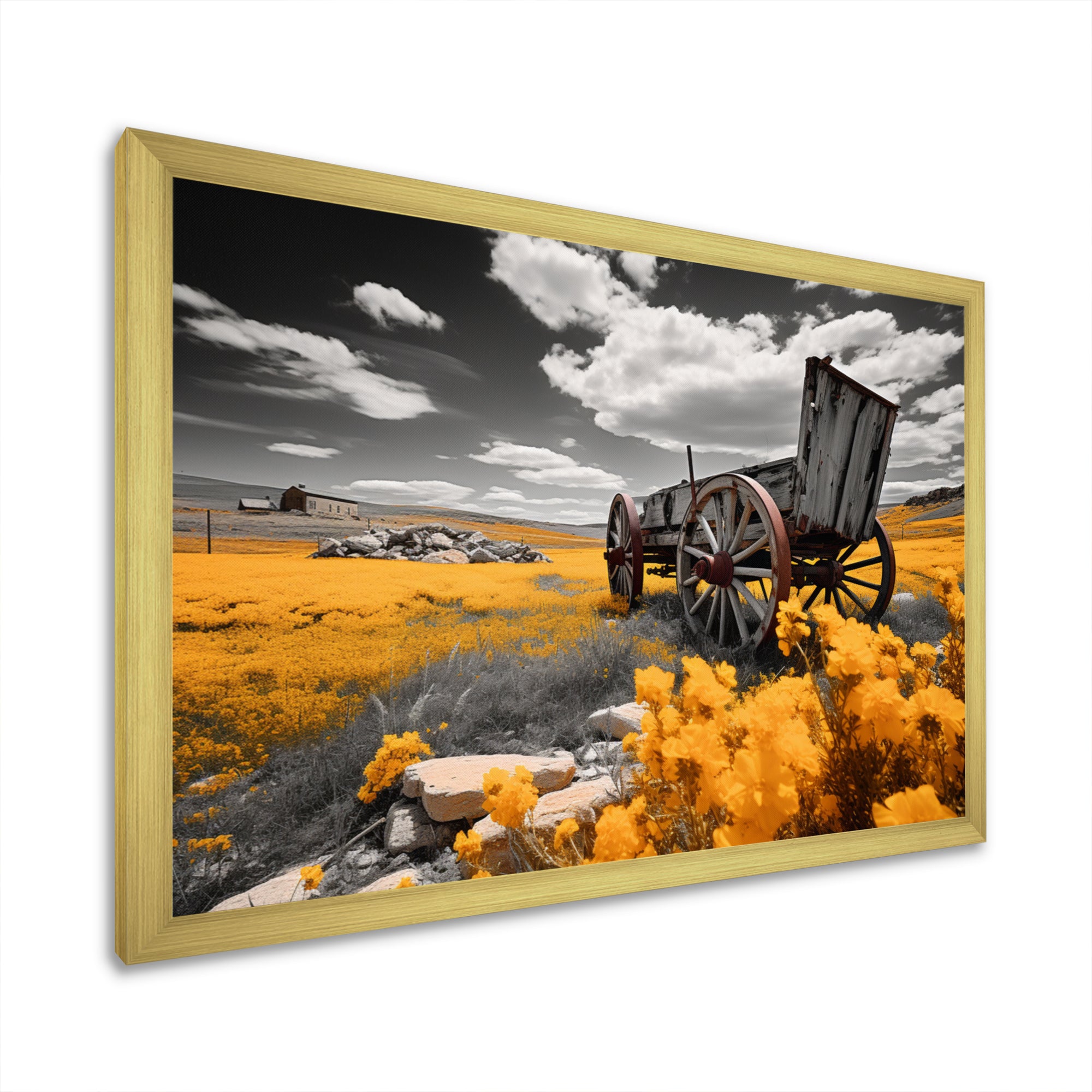 Yellow Old Cart Roadside Relic I - Old American Cart Canvas Wall Art