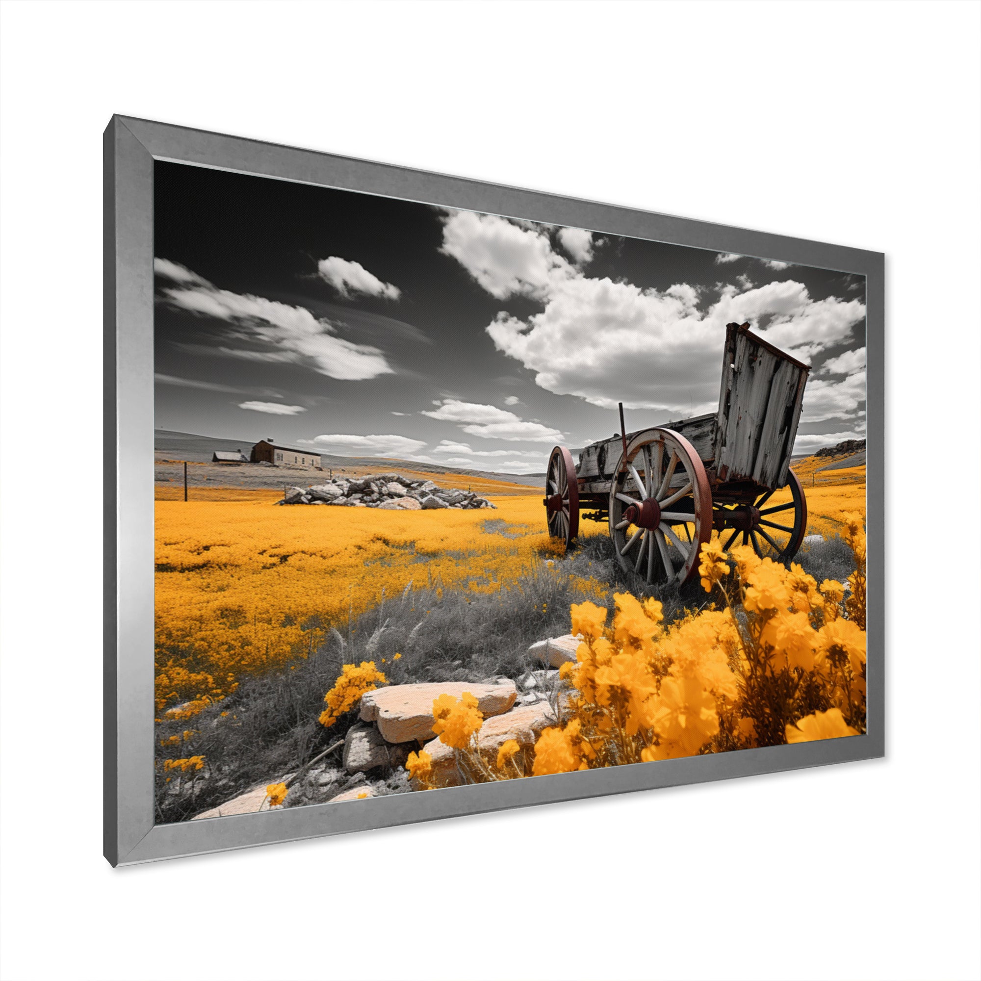 Yellow Old Cart Roadside Relic I - Old American Cart Canvas Wall Art