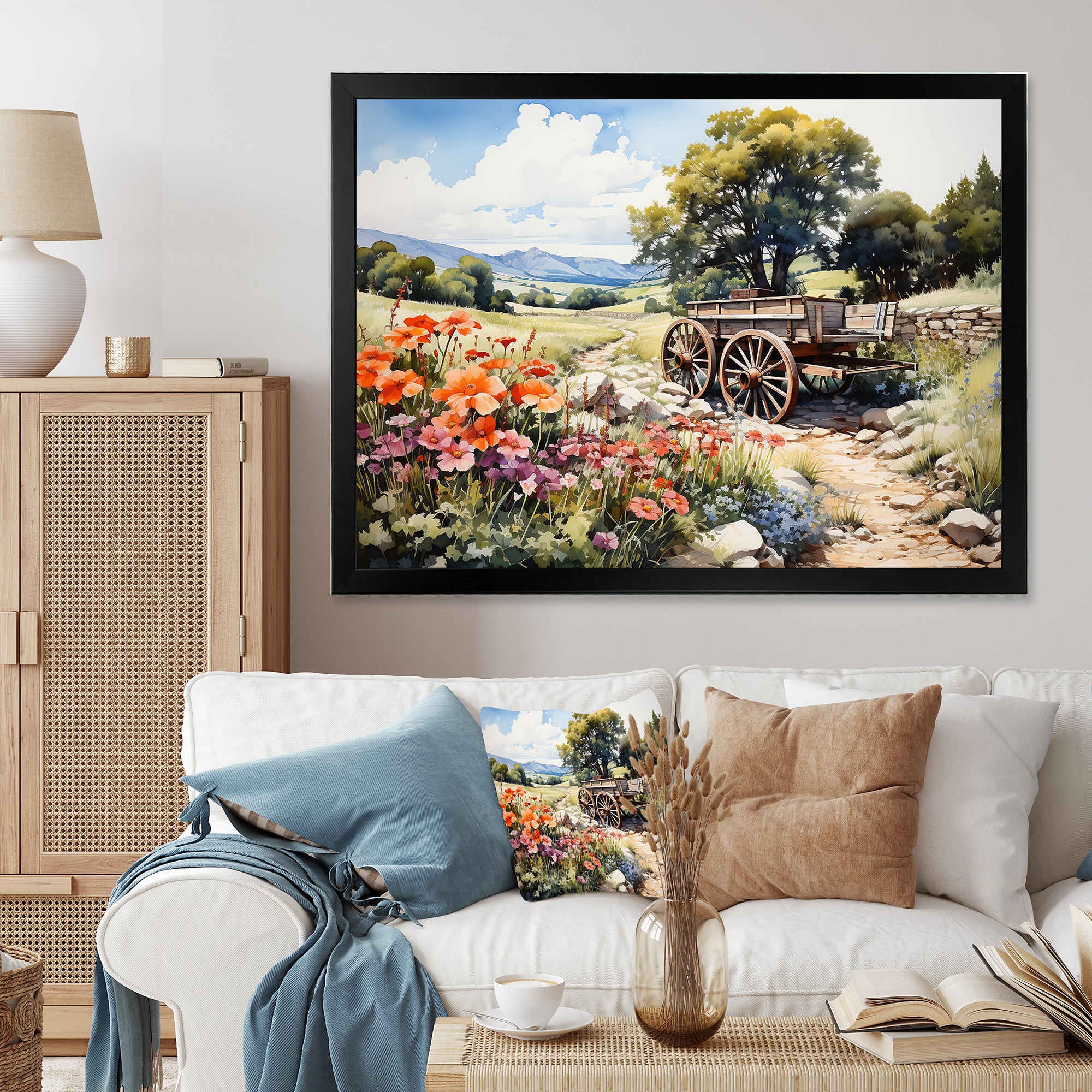 Green Old Cart Rural Charms - Old American Cart Canvas Wall Art