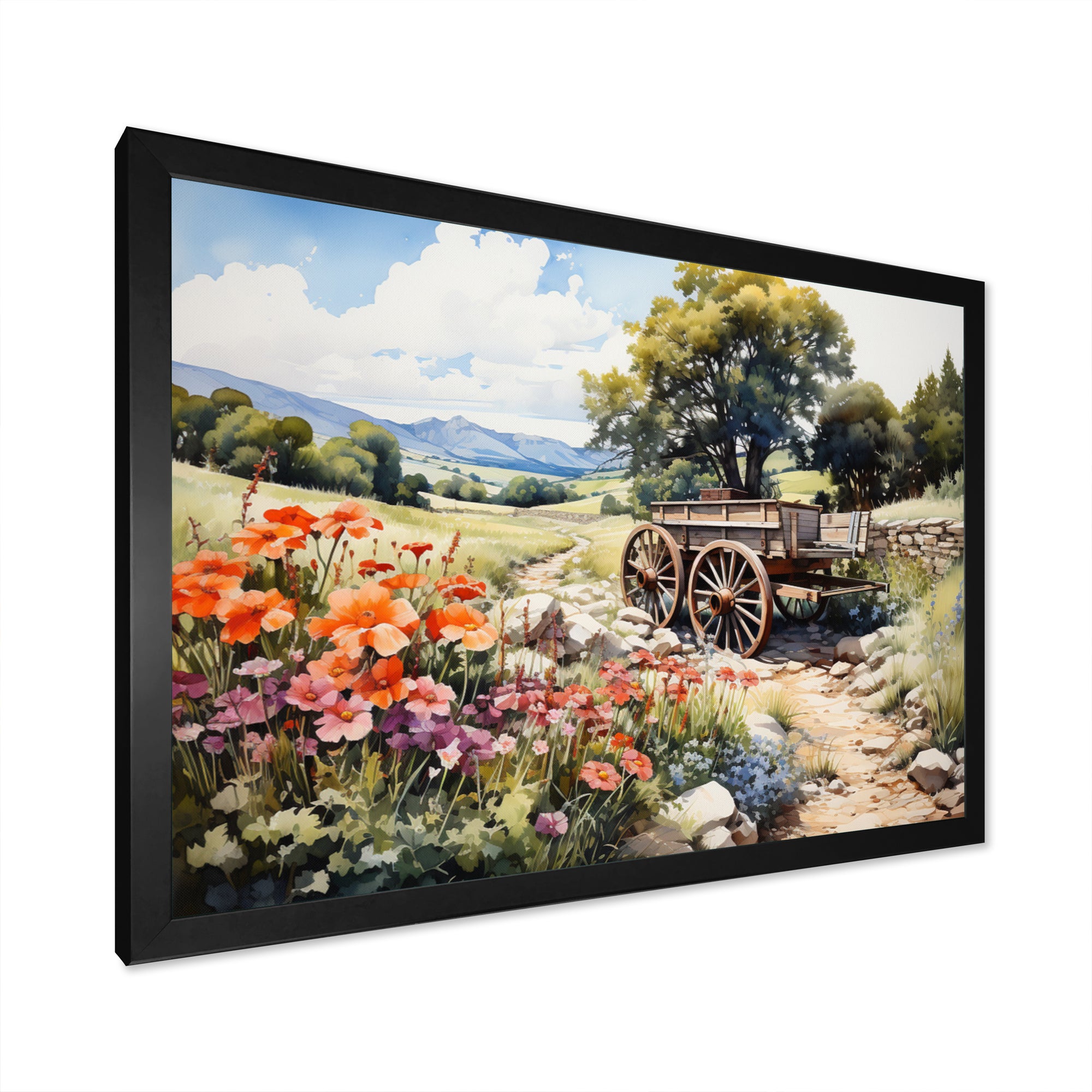 Green Old Cart Rural Charms - Old American Cart Canvas Wall Art