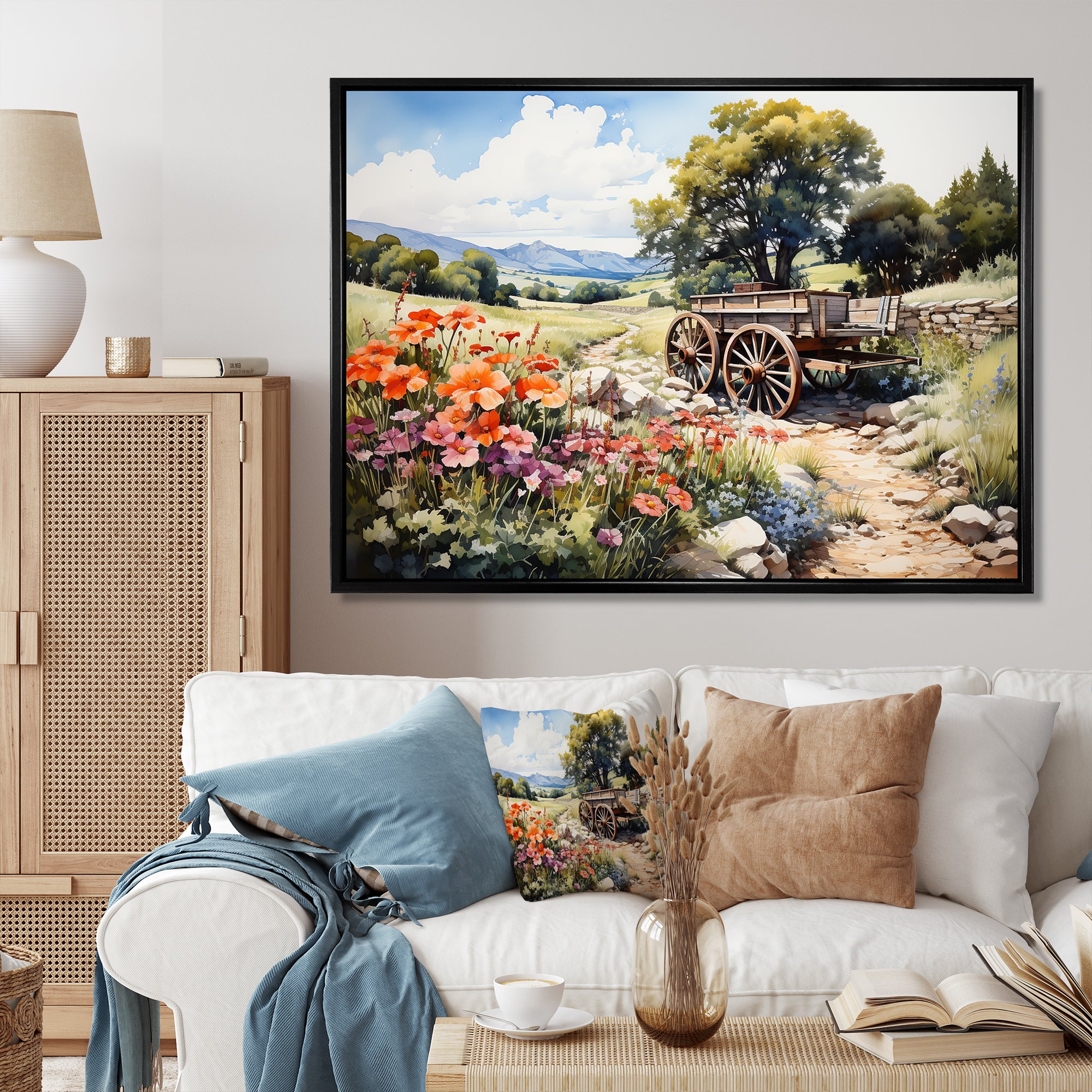 Green Old Cart Rural Charms - Old American Cart Canvas Wall Art