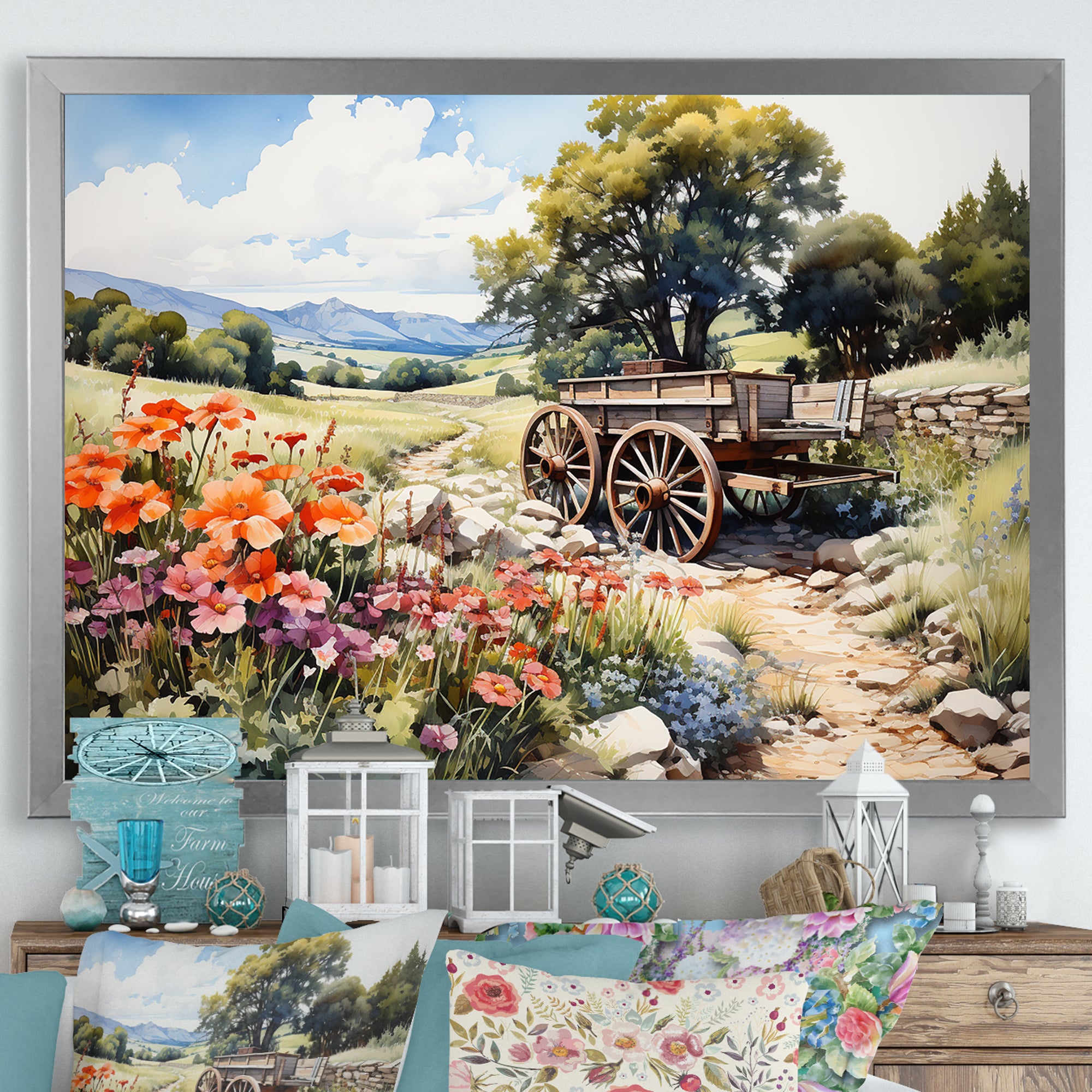 Green Old Cart Rural Charms - Old American Cart Canvas Wall Art
