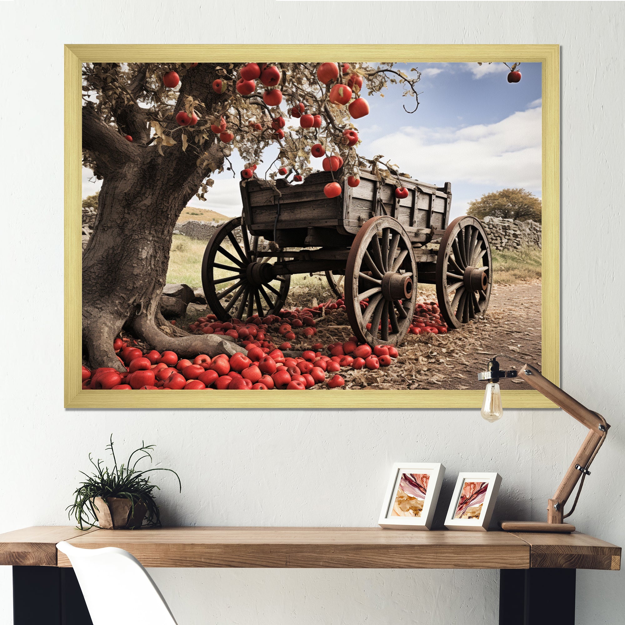 Red Old Cart Rural Icons - Old American Cart Canvas Wall Art