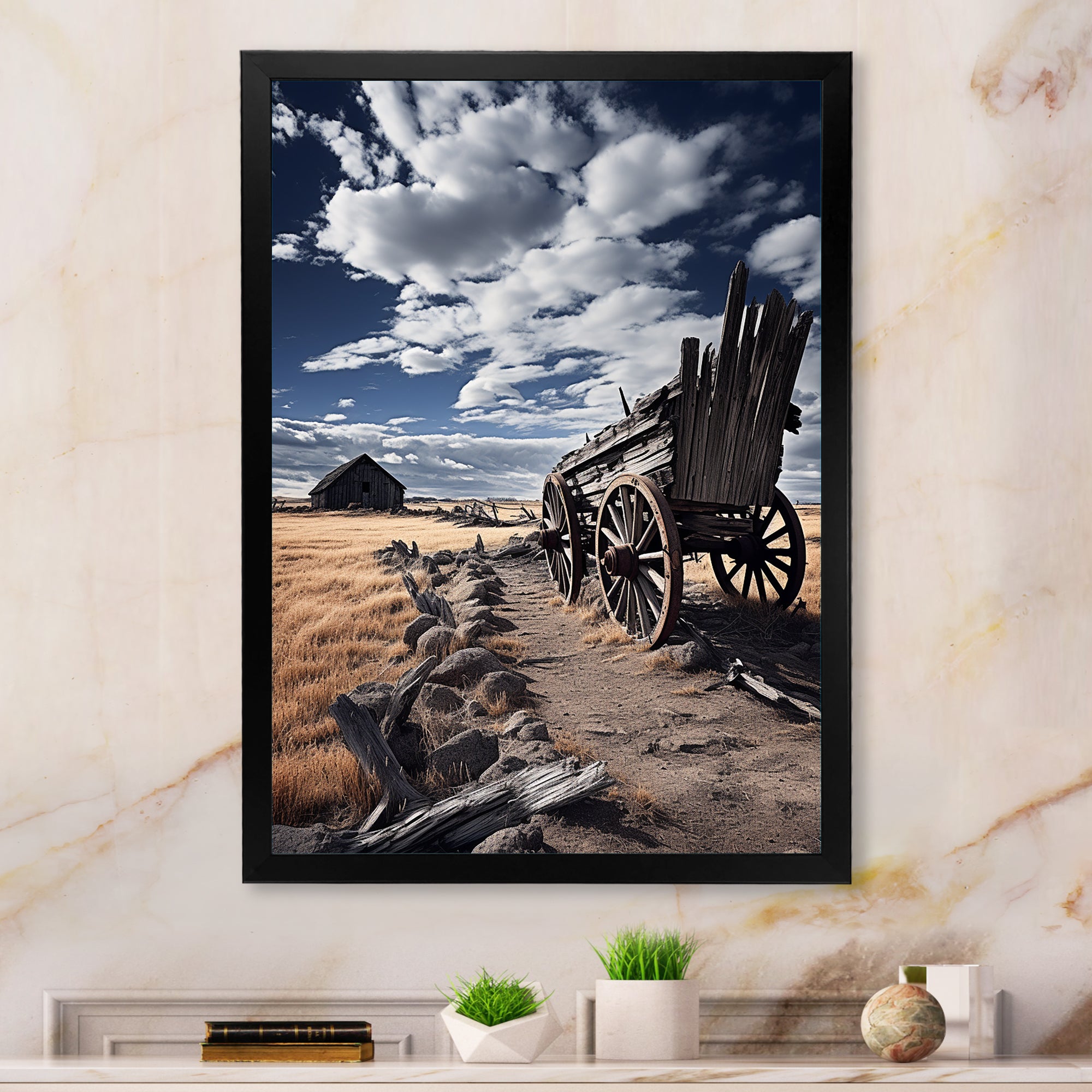 Grey Old Cart Rustic Charm - Old American Cart Canvas Wall Art