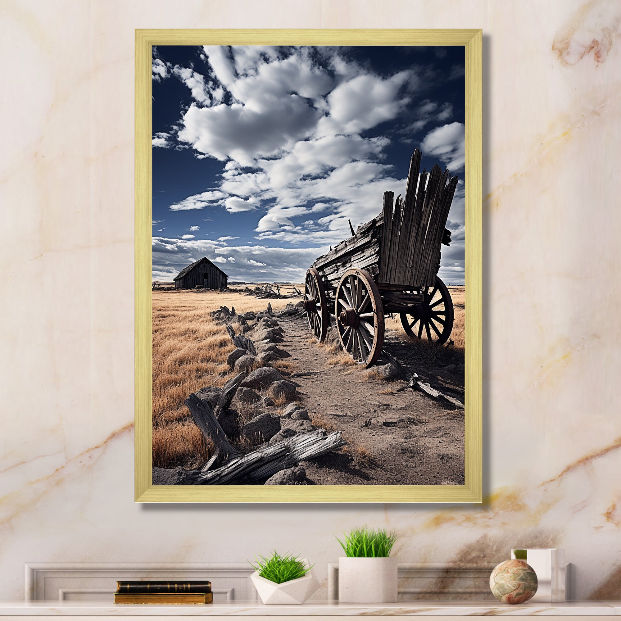 Grey Old Cart Rustic Charm - Old American Cart Canvas Wall Art