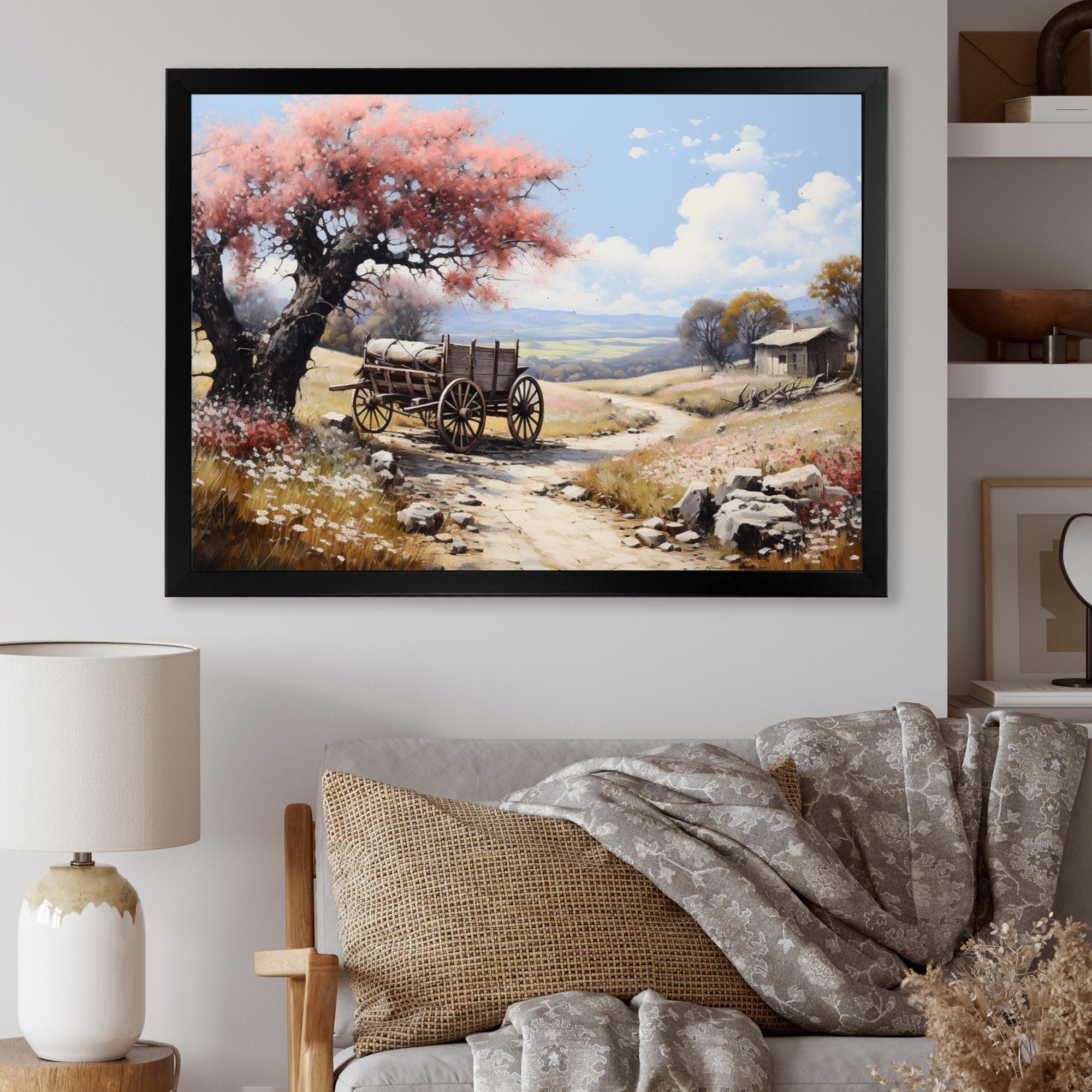Pink Old Cart Vintage Charm - Old American Cart Canvas Wall Art