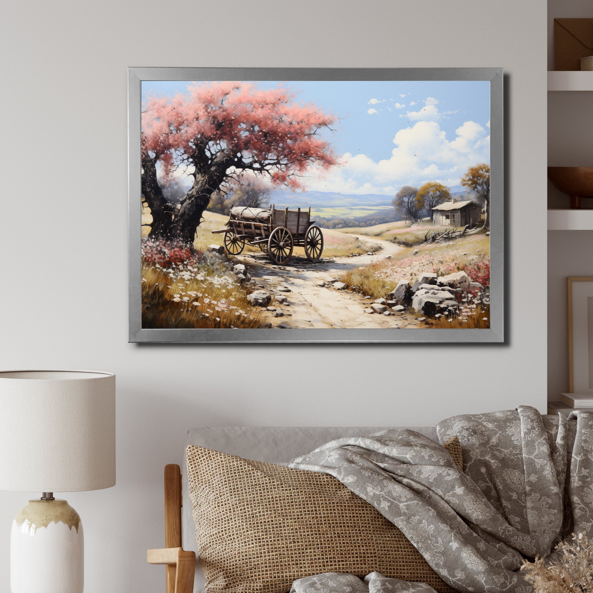 Pink Old Cart Vintage Charm - Old American Cart Canvas Wall Art