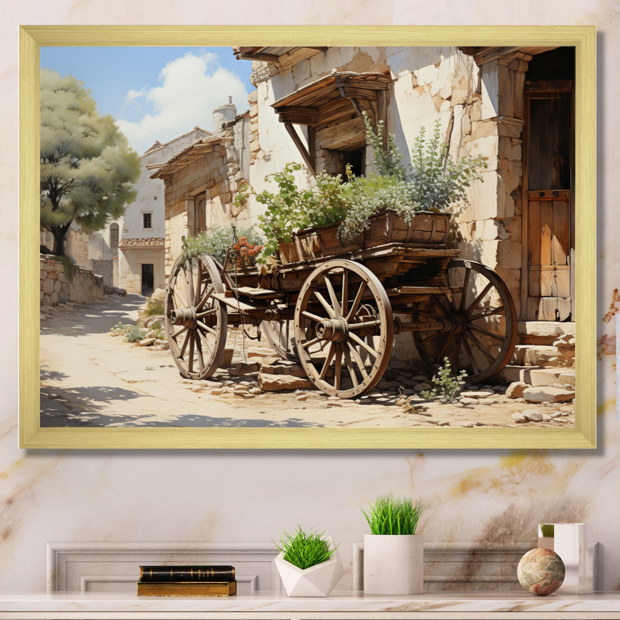 Brown Old Cart Wheels Of - Old American Cart Canvas Wall Art