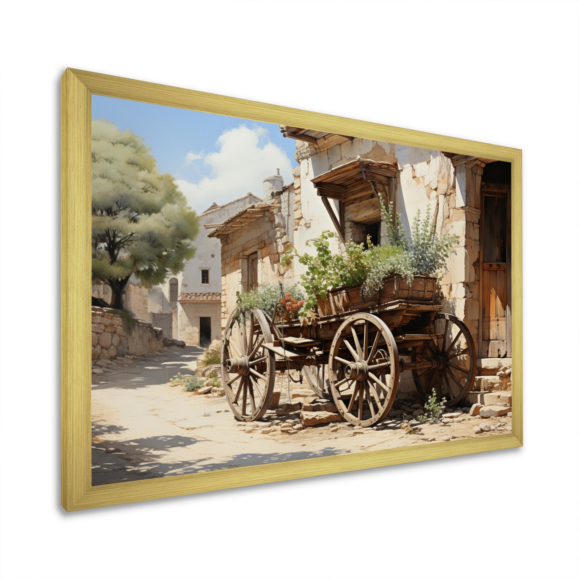 Brown Old Cart Wheels Of - Old American Cart Canvas Wall Art