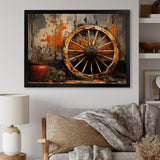 Orange Old Cart Wheels I - Old American Cart Canvas Wall Art