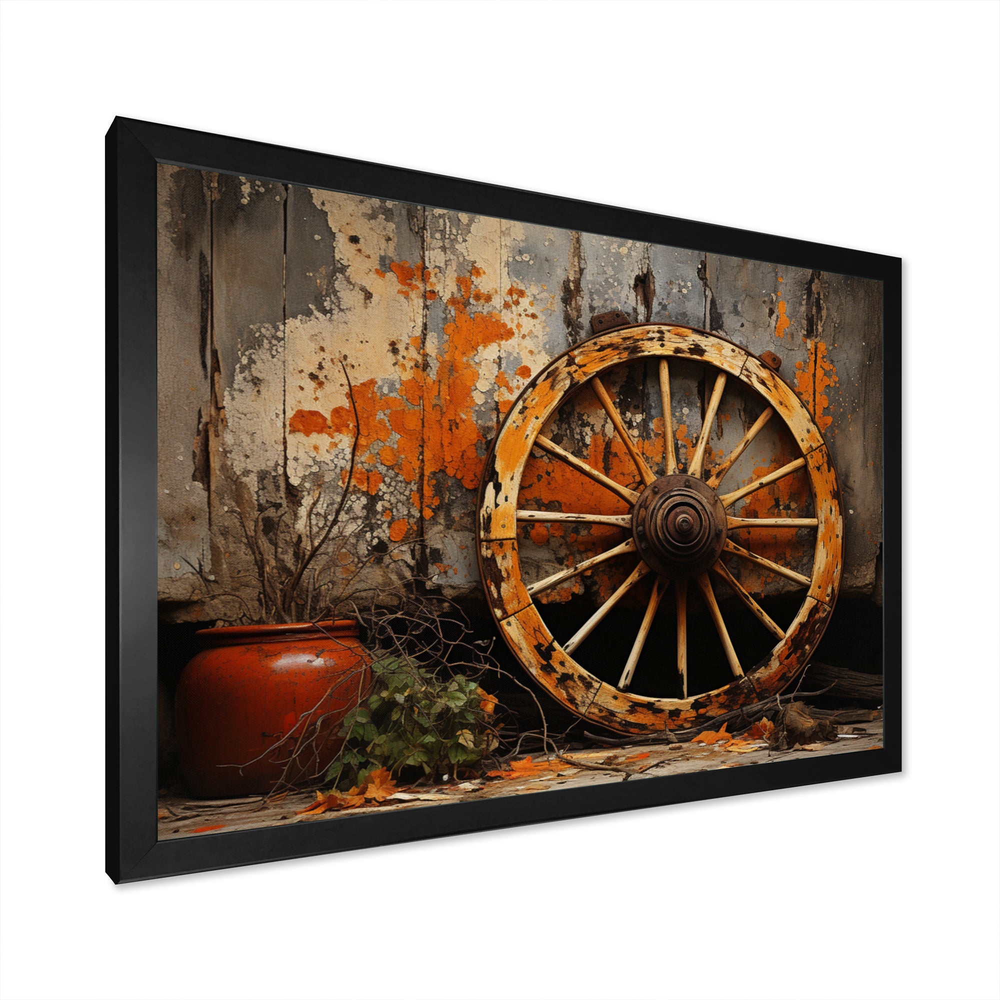 Orange Old Cart Wheels I - Old American Cart Canvas Wall Art
