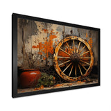 Orange Old Cart Wheels I - Old American Cart Canvas Wall Art