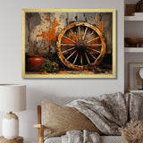 Orange Old Cart Wheels I - Old American Cart Canvas Wall Art
