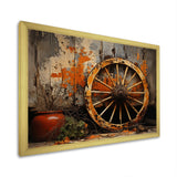 Orange Old Cart Wheels I - Old American Cart Canvas Wall Art