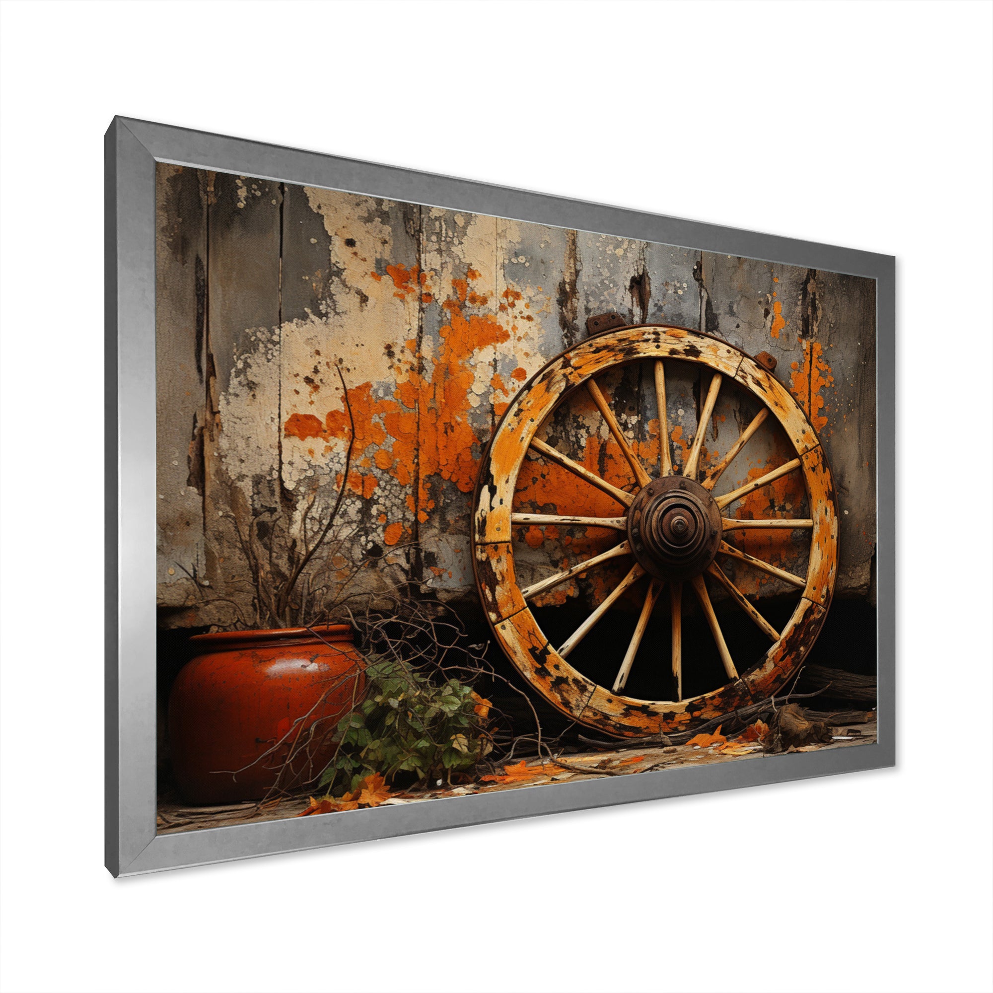 Orange Old Cart Wheels I - Old American Cart Canvas Wall Art