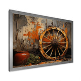 Orange Old Cart Wheels I - Old American Cart Canvas Wall Art