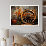 Orange Old Cart Wheels I - Old American Cart Canvas Wall Art