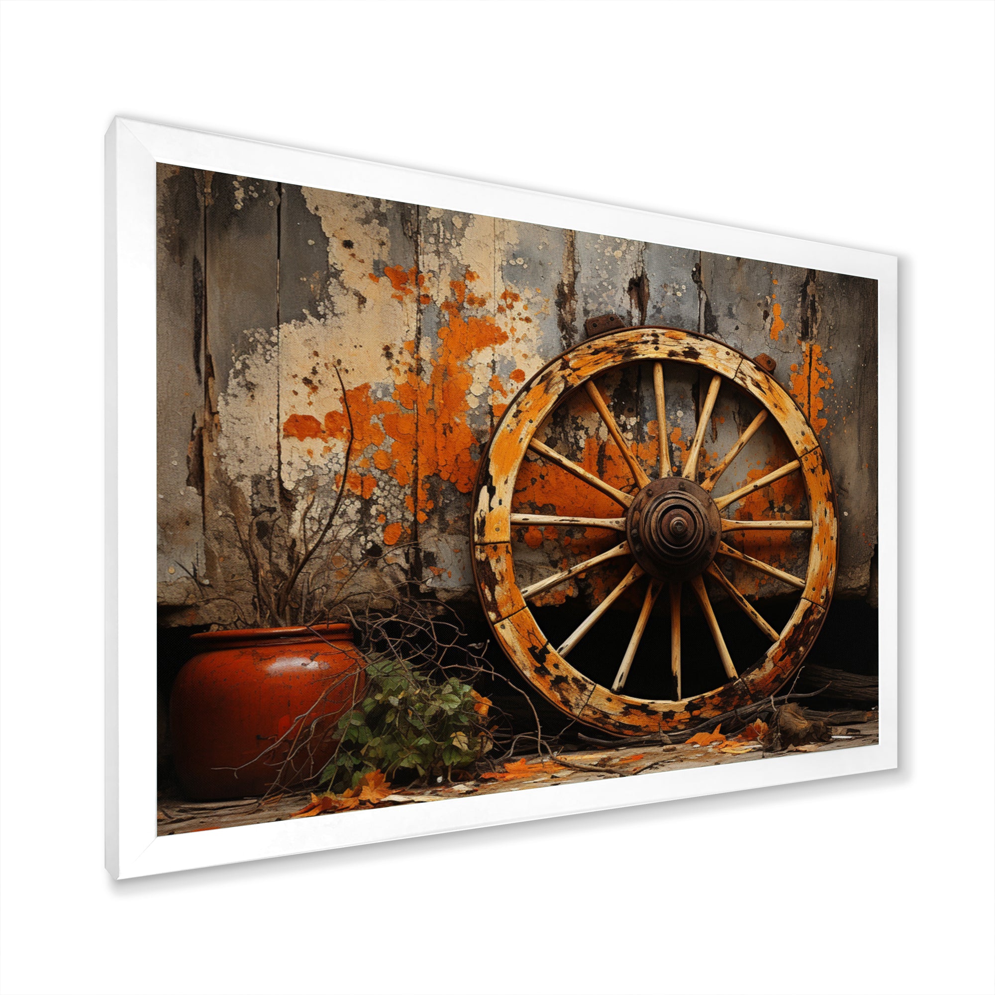 Orange Old Cart Wheels I - Old American Cart Canvas Wall Art