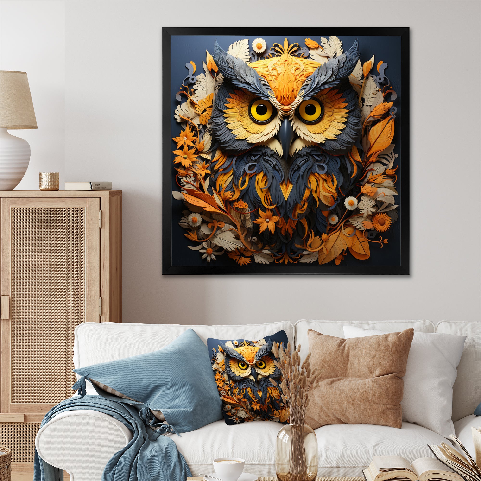 Yellow Owl Wise Owl Papercut - Owl Wall Decor