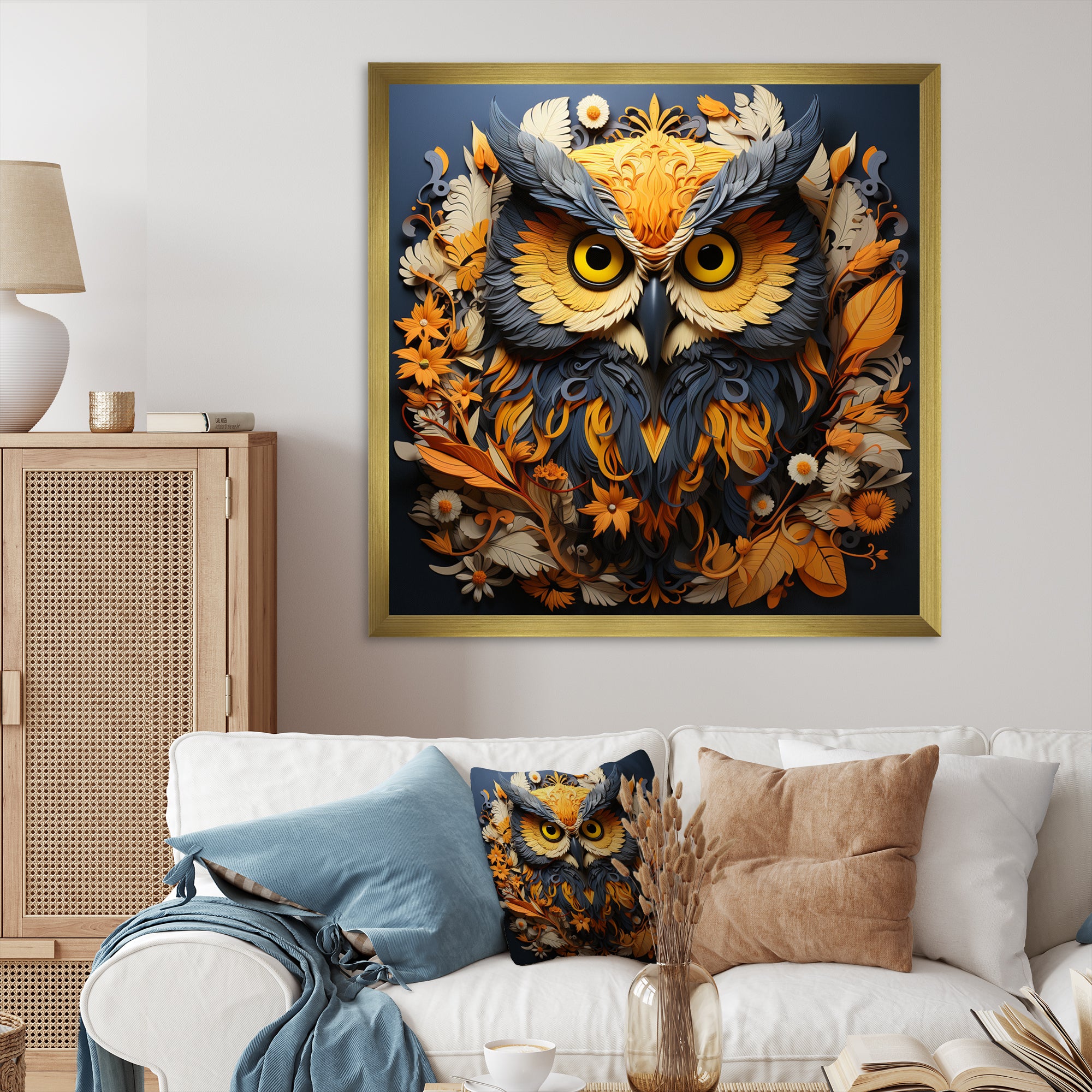 Yellow Owl Wise Owl Papercut - Owl Wall Decor
