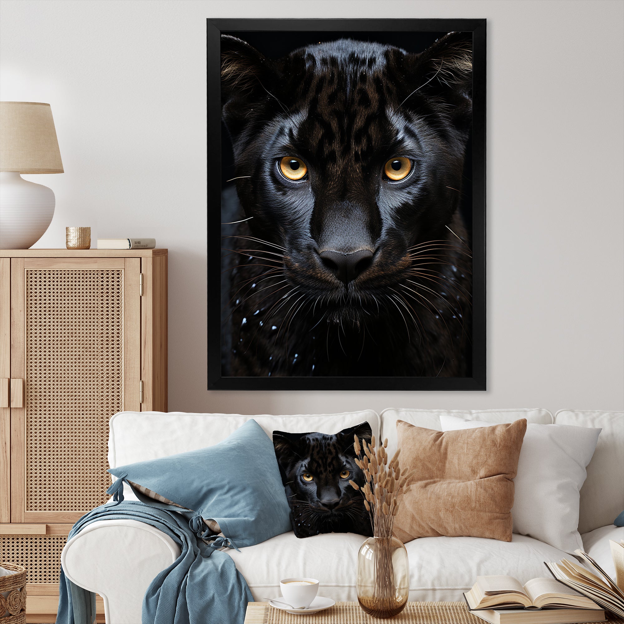 Black White Panther Portrait Vibrant - Black Panther Wall Art
