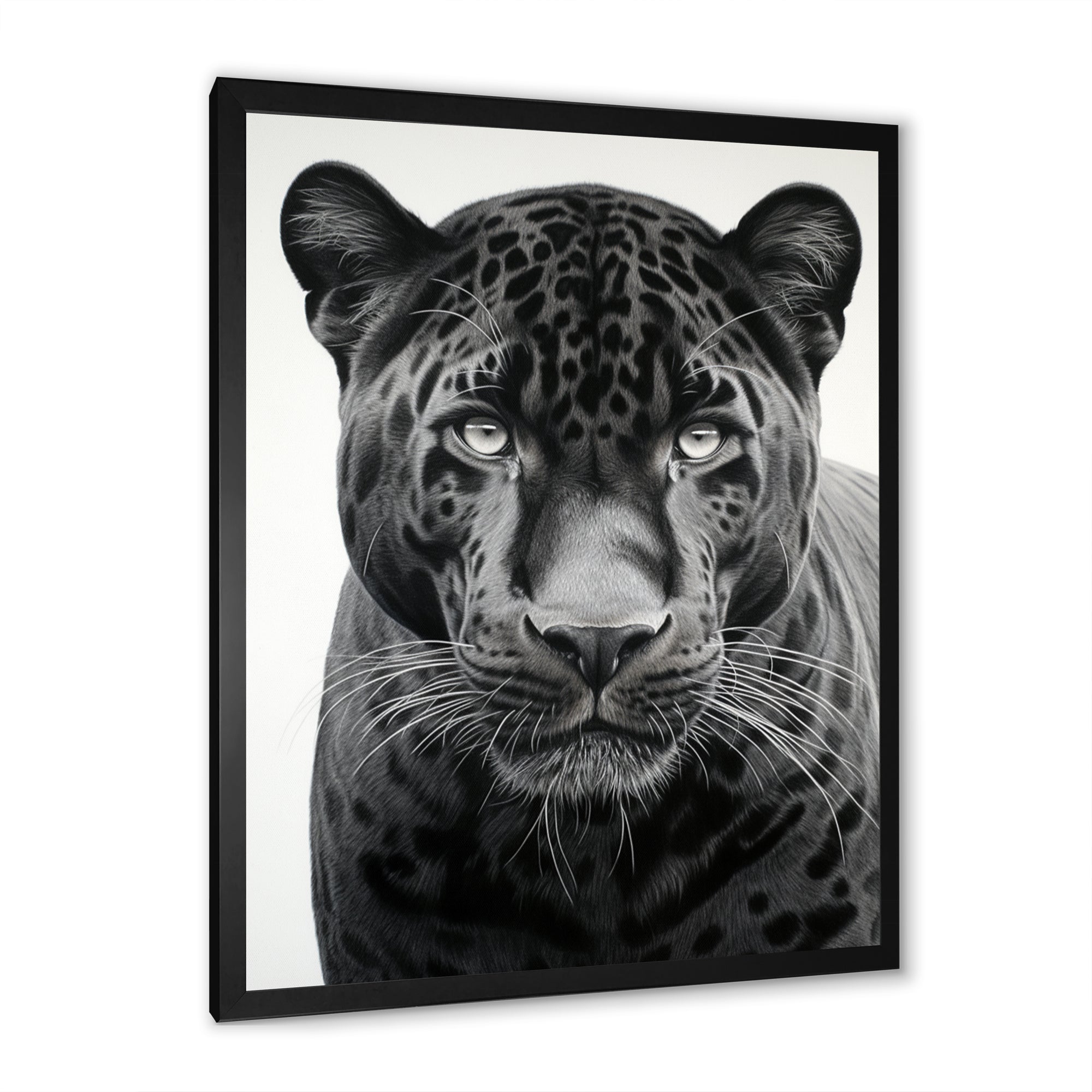 Grey White Panther Realistic Gaze - Panther Framed Canvas Art