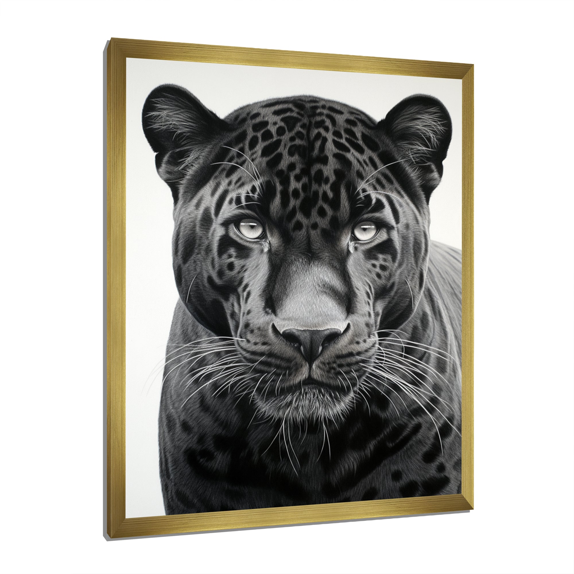 Grey White Panther Realistic Gaze - Panther Framed Canvas Art
