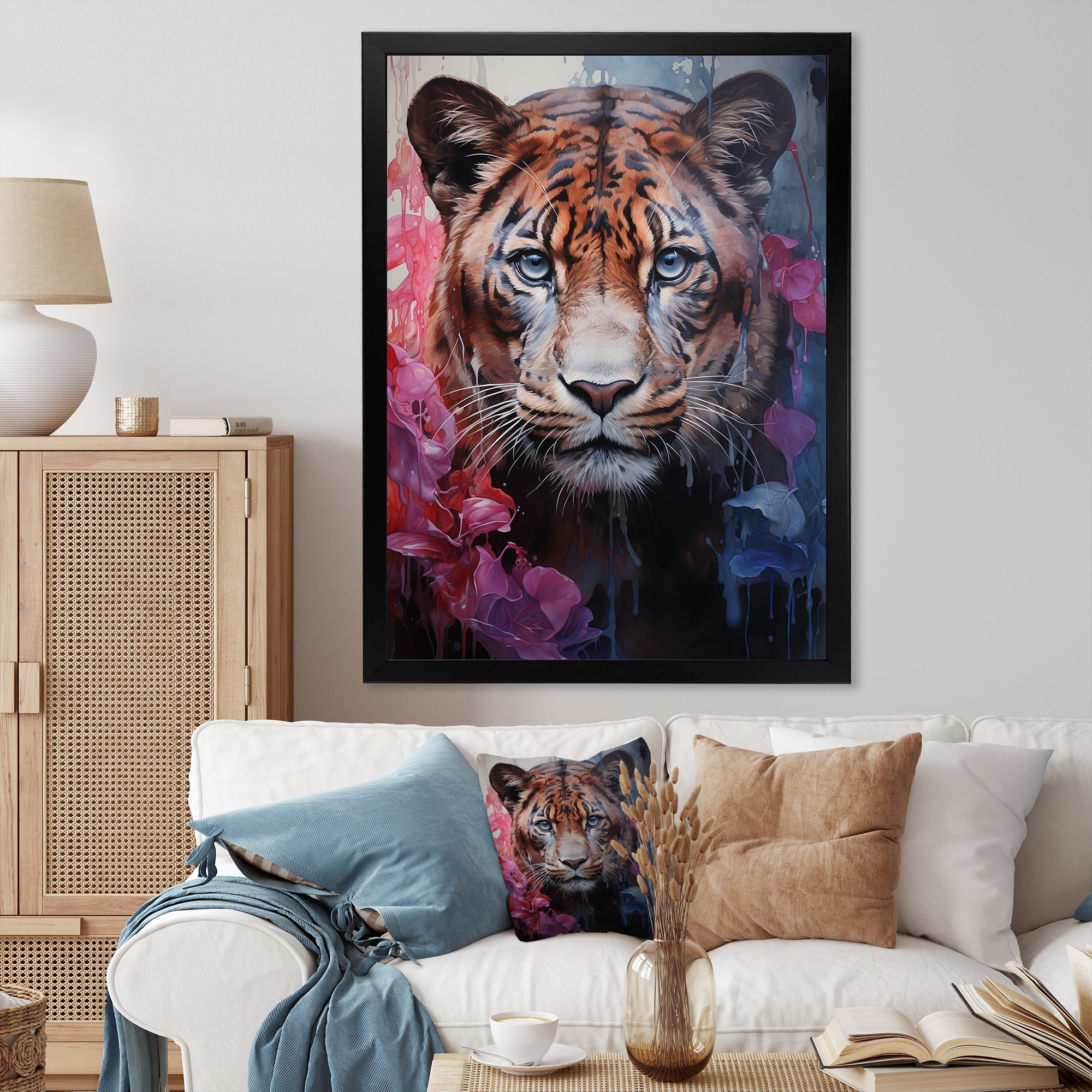 White Pink Panther Surreal Shadows Watercolor - White Panther Wall Art